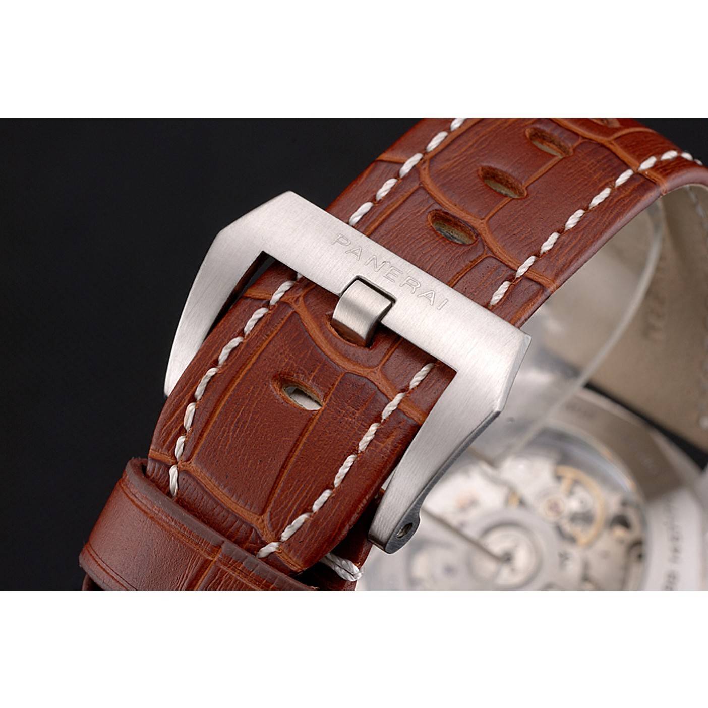 MiroTime Panerai Luminor Marina 1950 Black Dial Brushed Steel Case Light Brown Leather Strap
