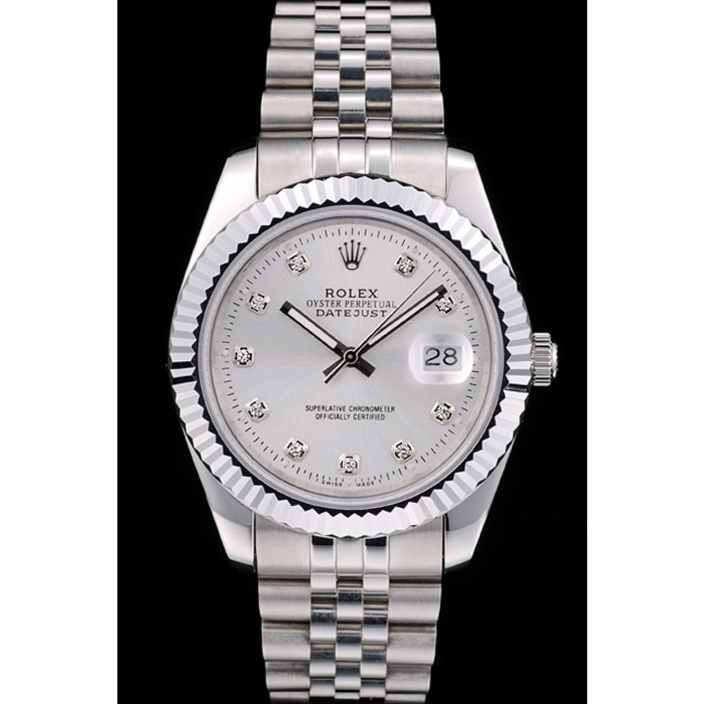 MiroTime Rolex DateJust Stainless Steel Ribbed Bezel Silver Dial 41977