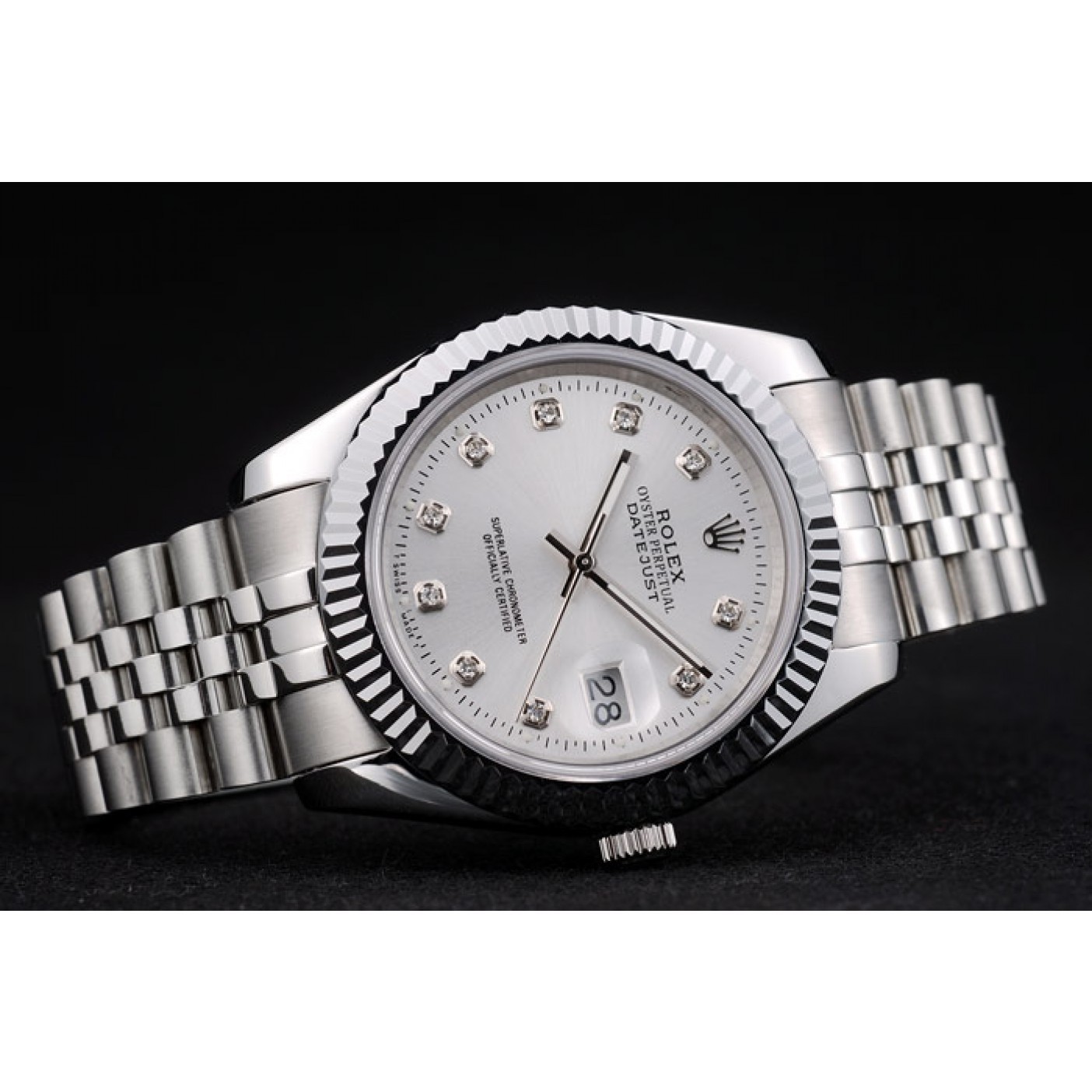 MiroTime Rolex DateJust Stainless Steel Ribbed Bezel Silver Dial 41977