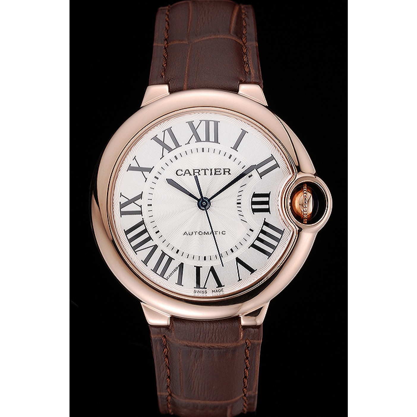 MiroTime Swiss Ballon Blue De Cartier Gold Case White Dial Roman Numerals Brown Leather Bracelet 622651