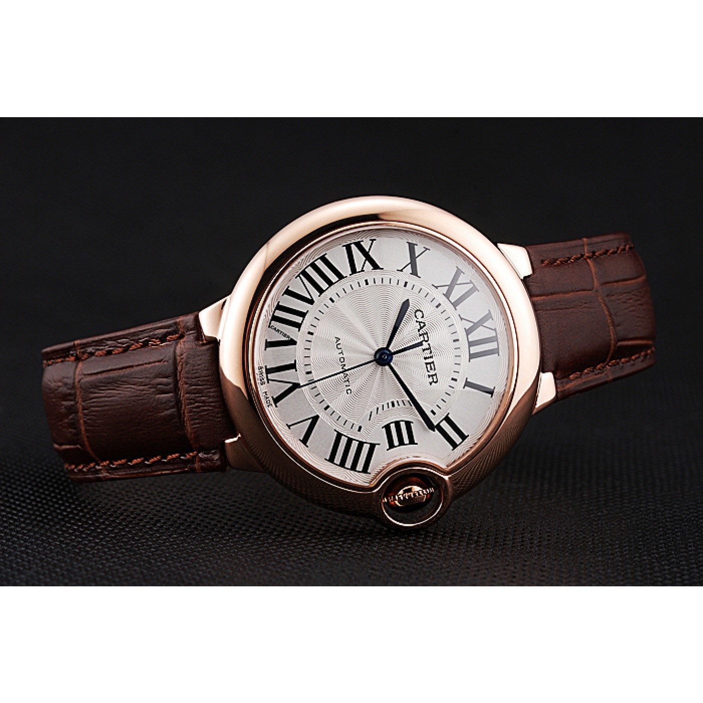 MiroTime Swiss Ballon Blue De Cartier Gold Case White Dial Roman Numerals Brown Leather Bracelet 622651