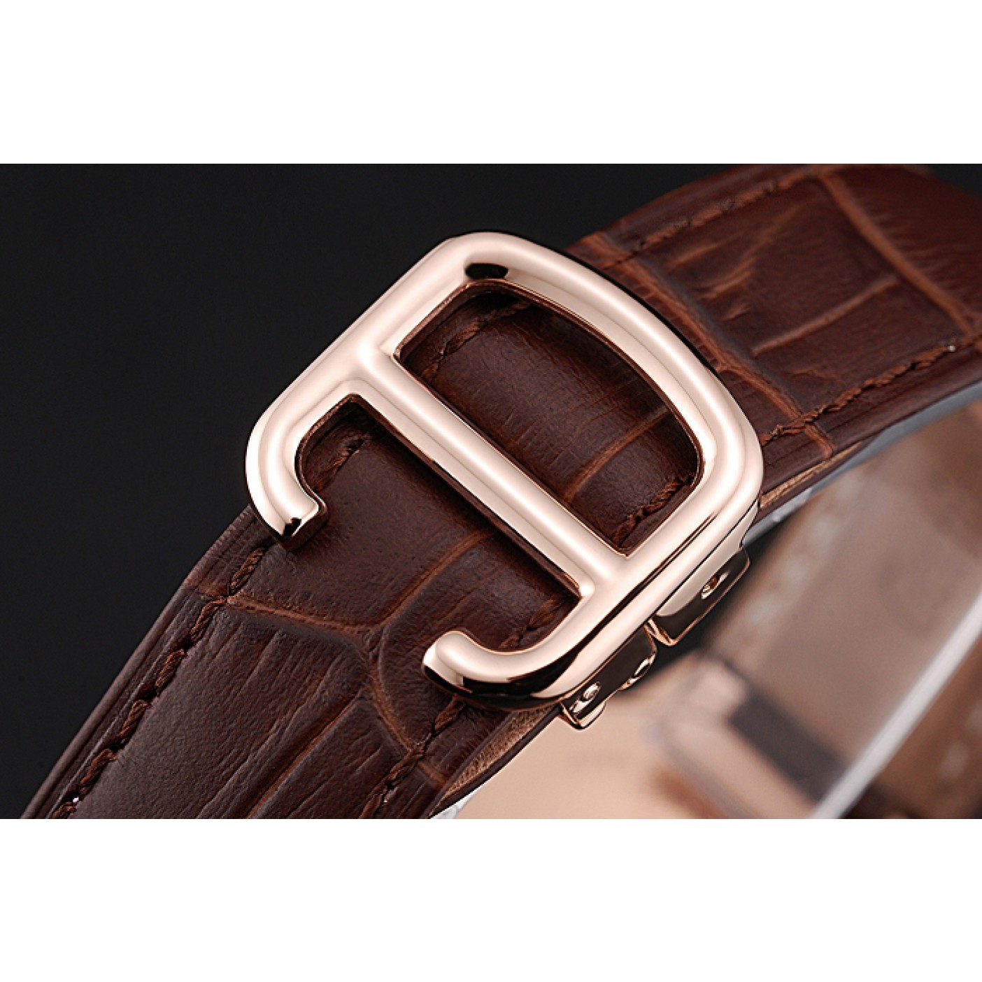 MiroTime Swiss Ballon Blue De Cartier Gold Case White Dial Roman Numerals Brown Leather Bracelet 622651