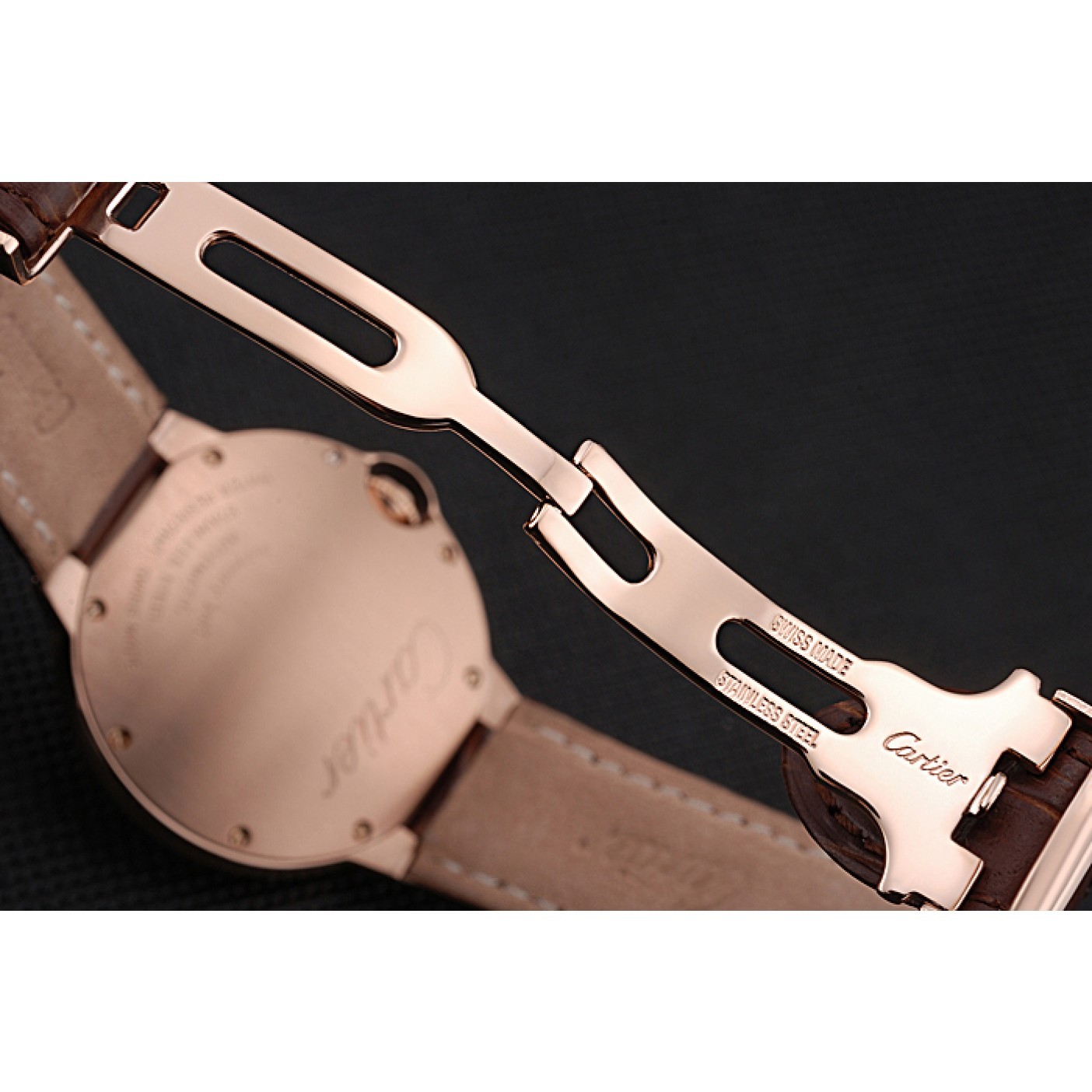 MiroTime Swiss Ballon Blue De Cartier Gold Case White Dial Roman Numerals Brown Leather Bracelet 622651