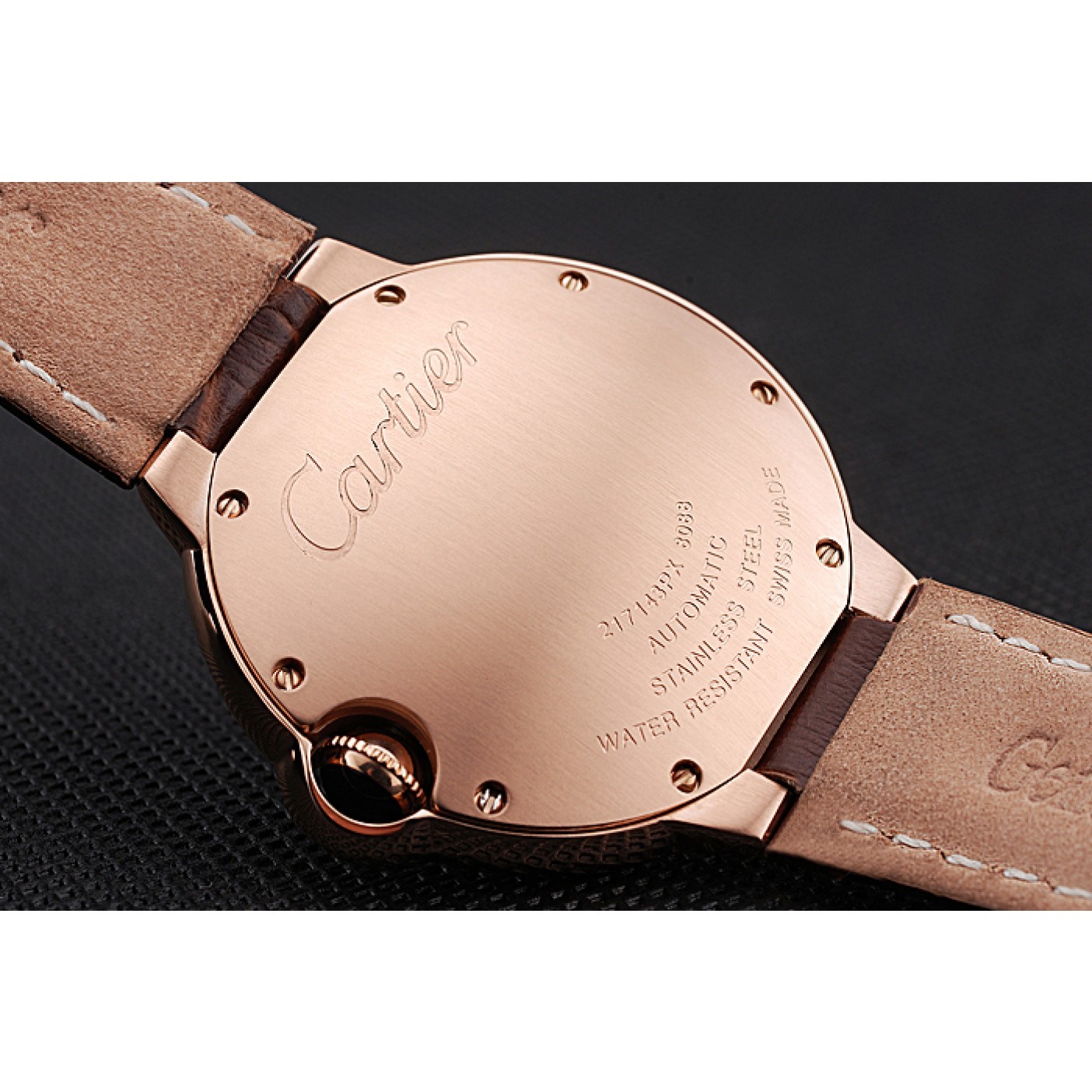 MiroTime Swiss Ballon Blue De Cartier Gold Case White Dial Roman Numerals Brown Leather Bracelet 622651