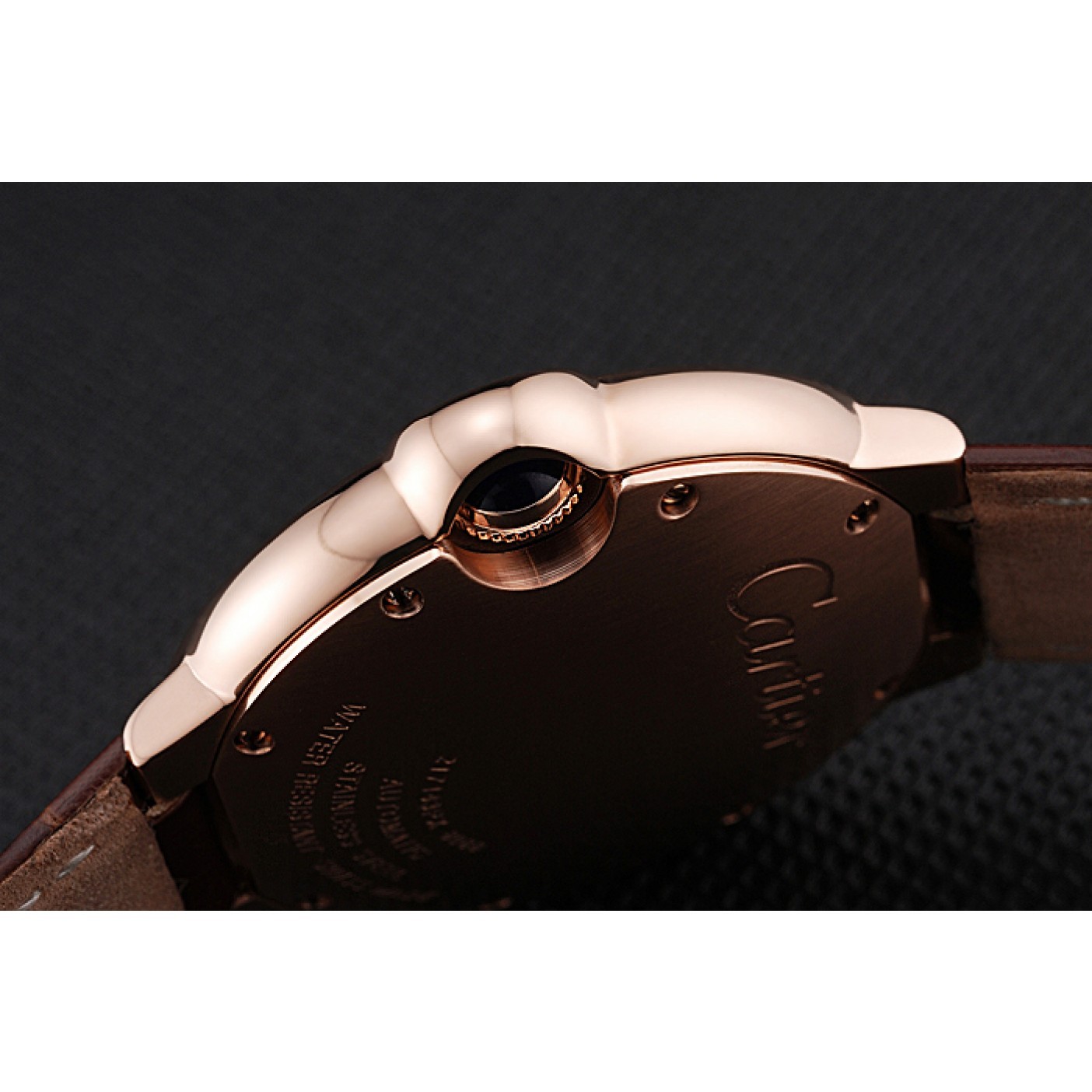 MiroTime Swiss Ballon Blue De Cartier Gold Case White Dial Roman Numerals Brown Leather Bracelet 622651