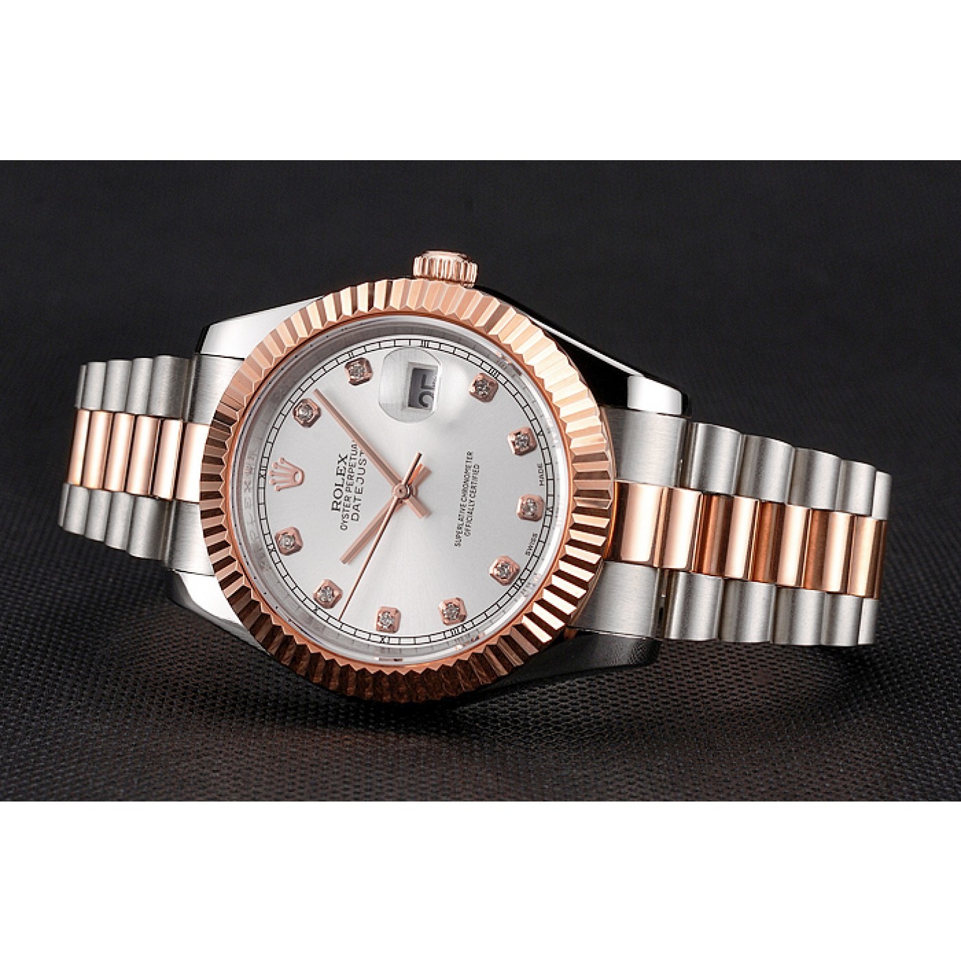 MiroTime Swiss Rolex Datejust White Dial Rose Gold Bezel Stainless Steel Case Two Tone Bracelet