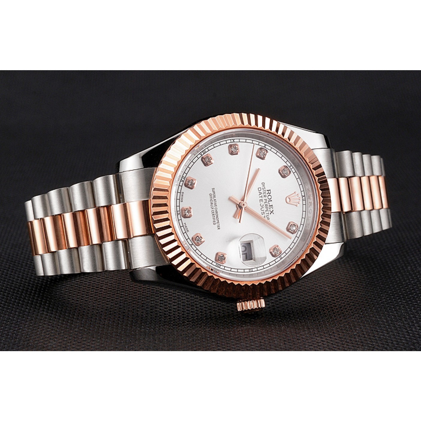 MiroTime Swiss Rolex Datejust White Dial Rose Gold Bezel Stainless Steel Case Two Tone Bracelet