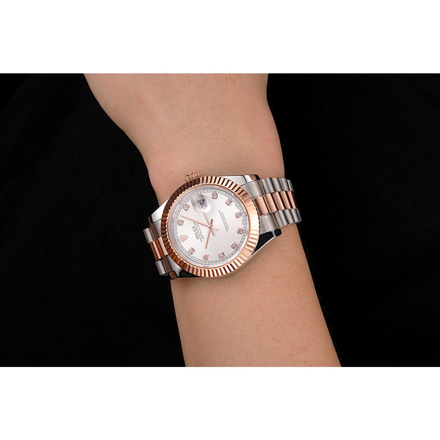 MiroTime Swiss Rolex Datejust White Dial Rose Gold Bezel Stainless Steel Case Two Tone Bracelet