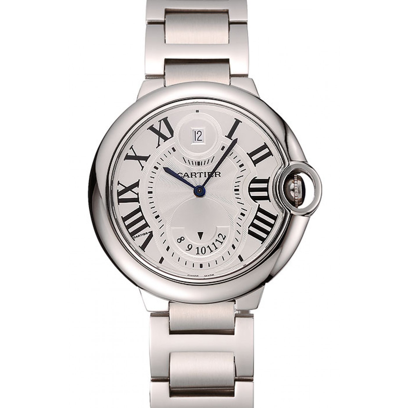 MiroTime Swiss Cartier Ballon Bleu Two Timezone White Dial Stainless Steel Bracelet 1453879
