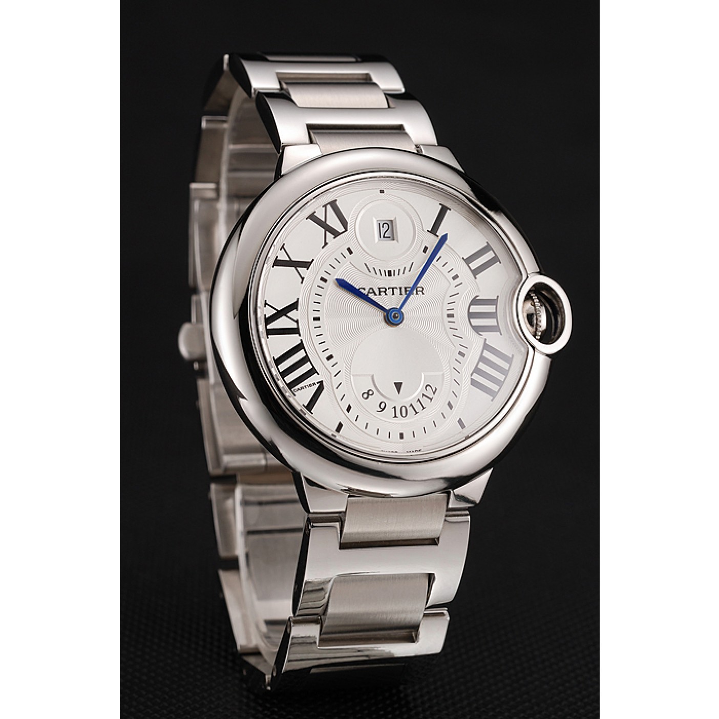 MiroTime Swiss Cartier Ballon Bleu Two Timezone White Dial Stainless Steel Bracelet 1453879
