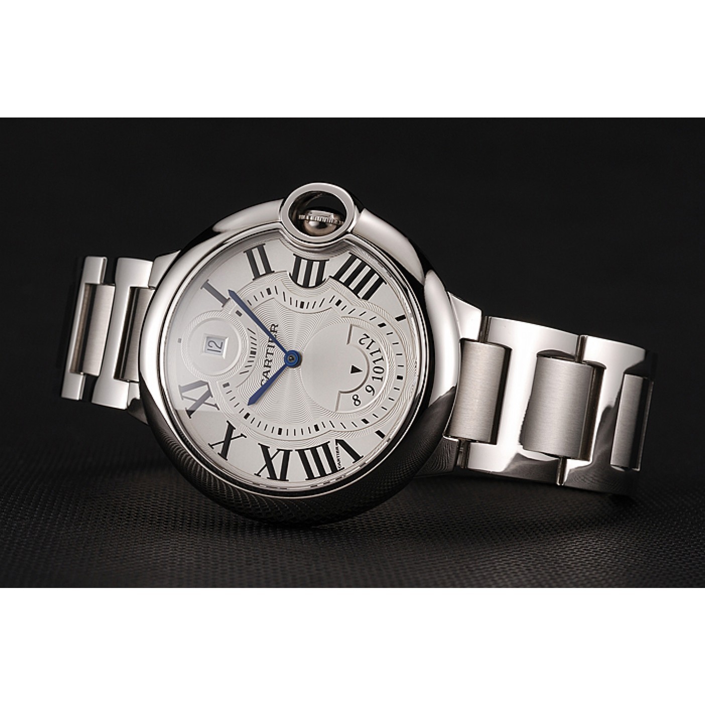 MiroTime Swiss Cartier Ballon Bleu Two Timezone White Dial Stainless Steel Bracelet 1453879