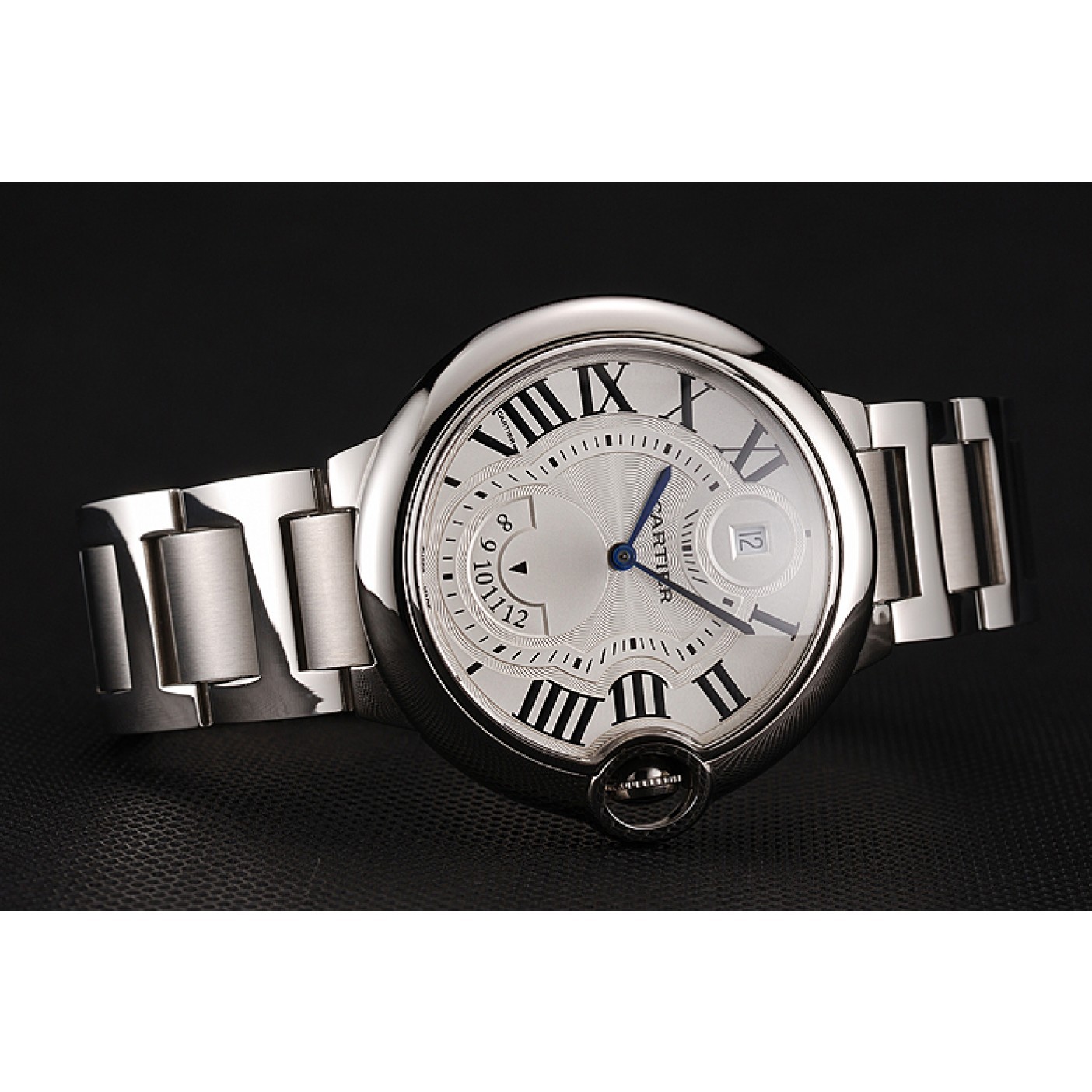 MiroTime Swiss Cartier Ballon Bleu Two Timezone White Dial Stainless Steel Bracelet 1453879