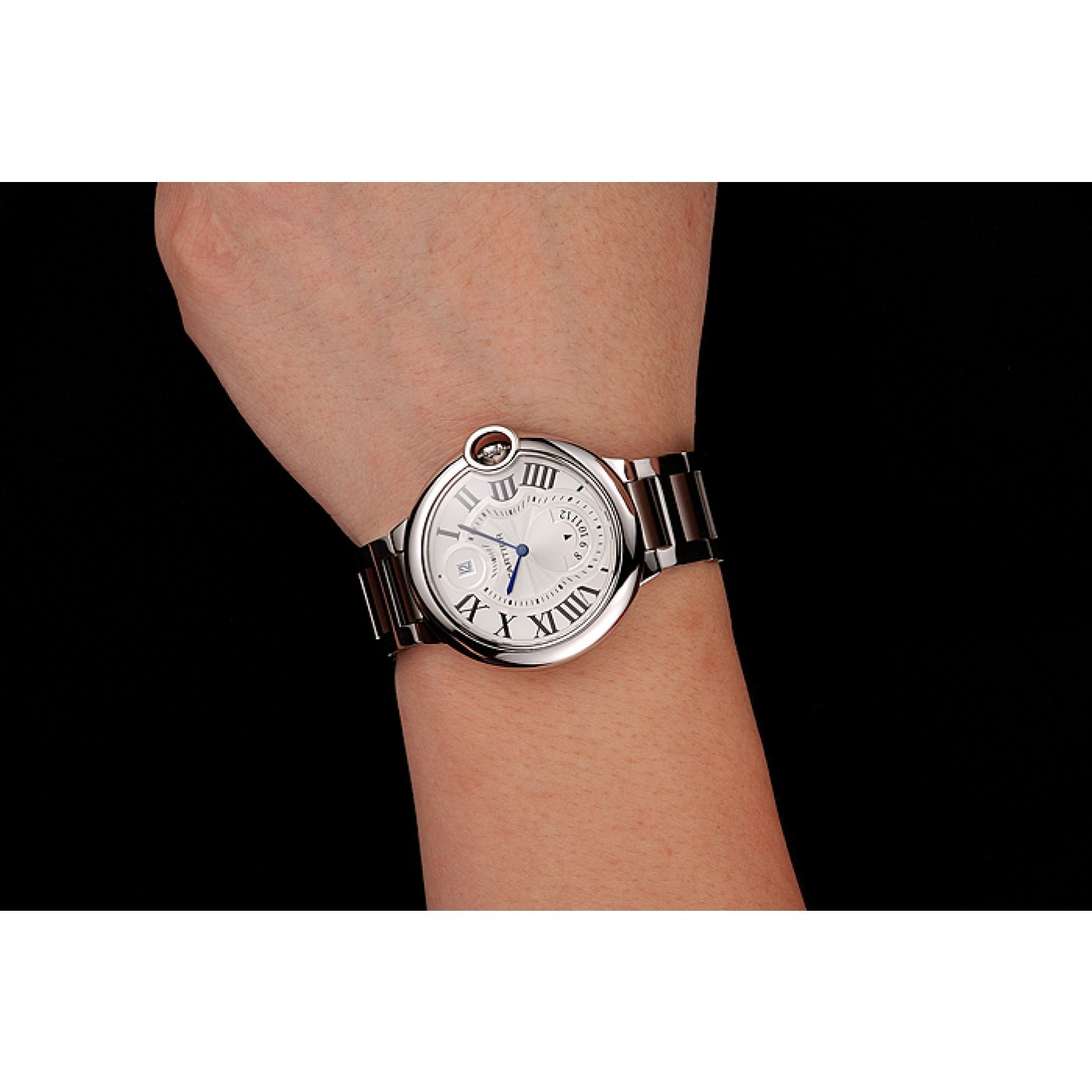 MiroTime Swiss Cartier Ballon Bleu Two Timezone White Dial Stainless Steel Bracelet 1453879