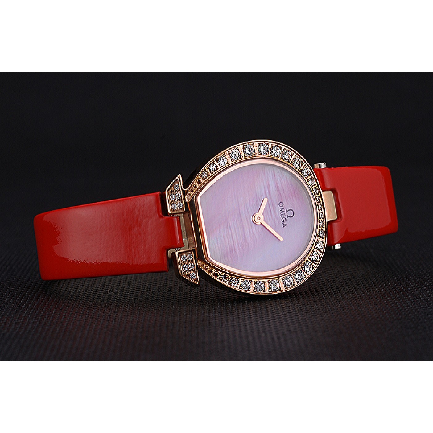 MiroTime Omega Ladies Watch Pink Dial Gold Case With Diamonds Red Leather Strap 622831