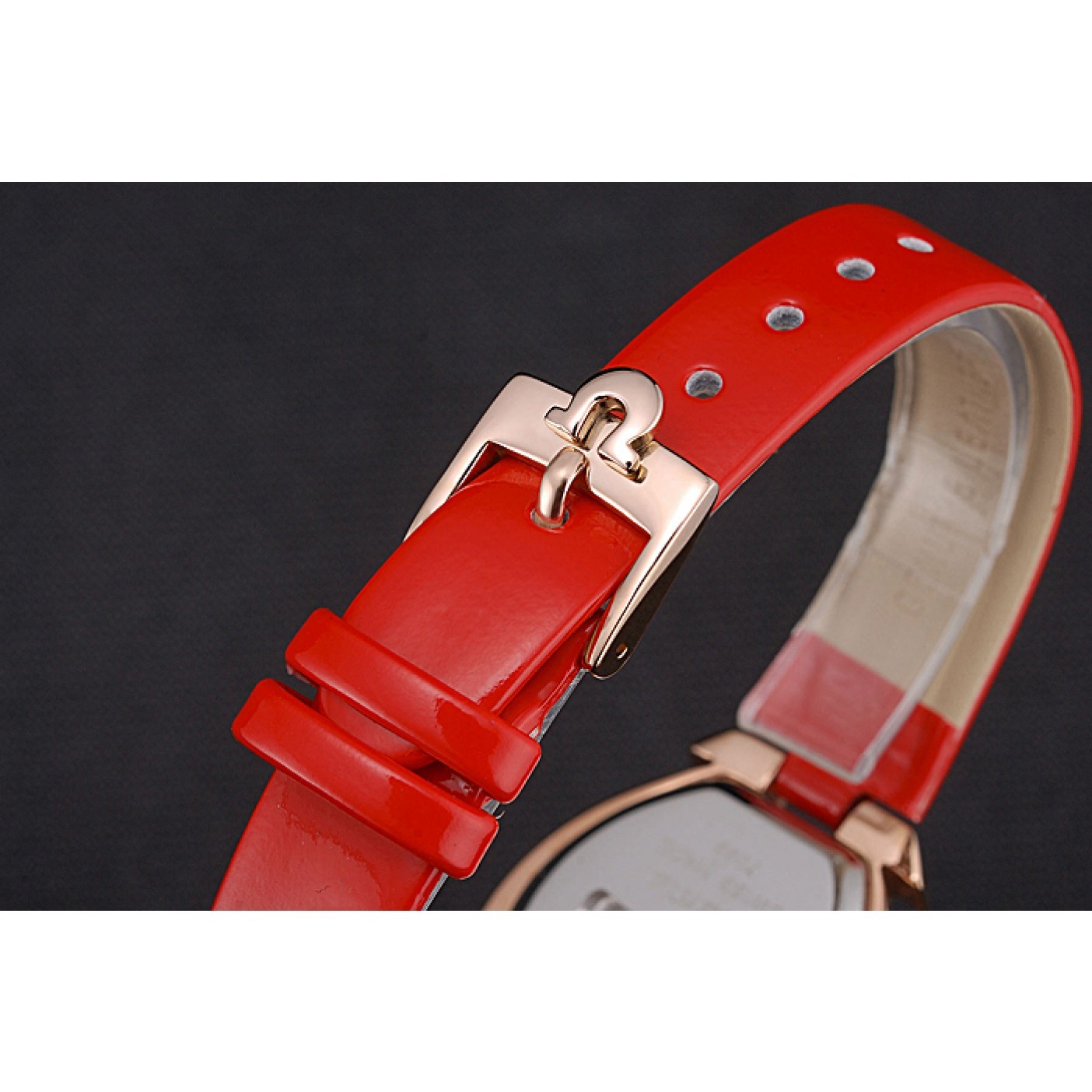 MiroTime Omega Ladies Watch Pink Dial Gold Case With Diamonds Red Leather Strap 622831