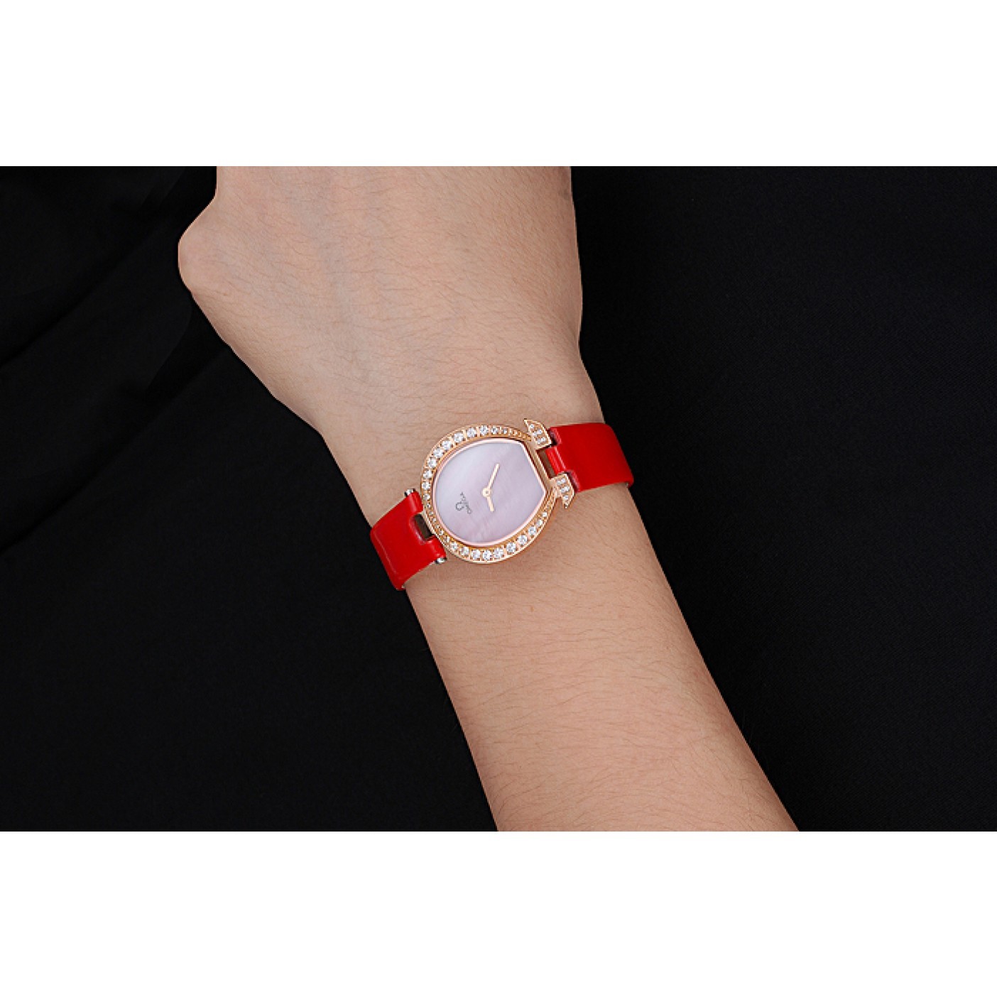 MiroTime Omega Ladies Watch Pink Dial Gold Case With Diamonds Red Leather Strap 622831