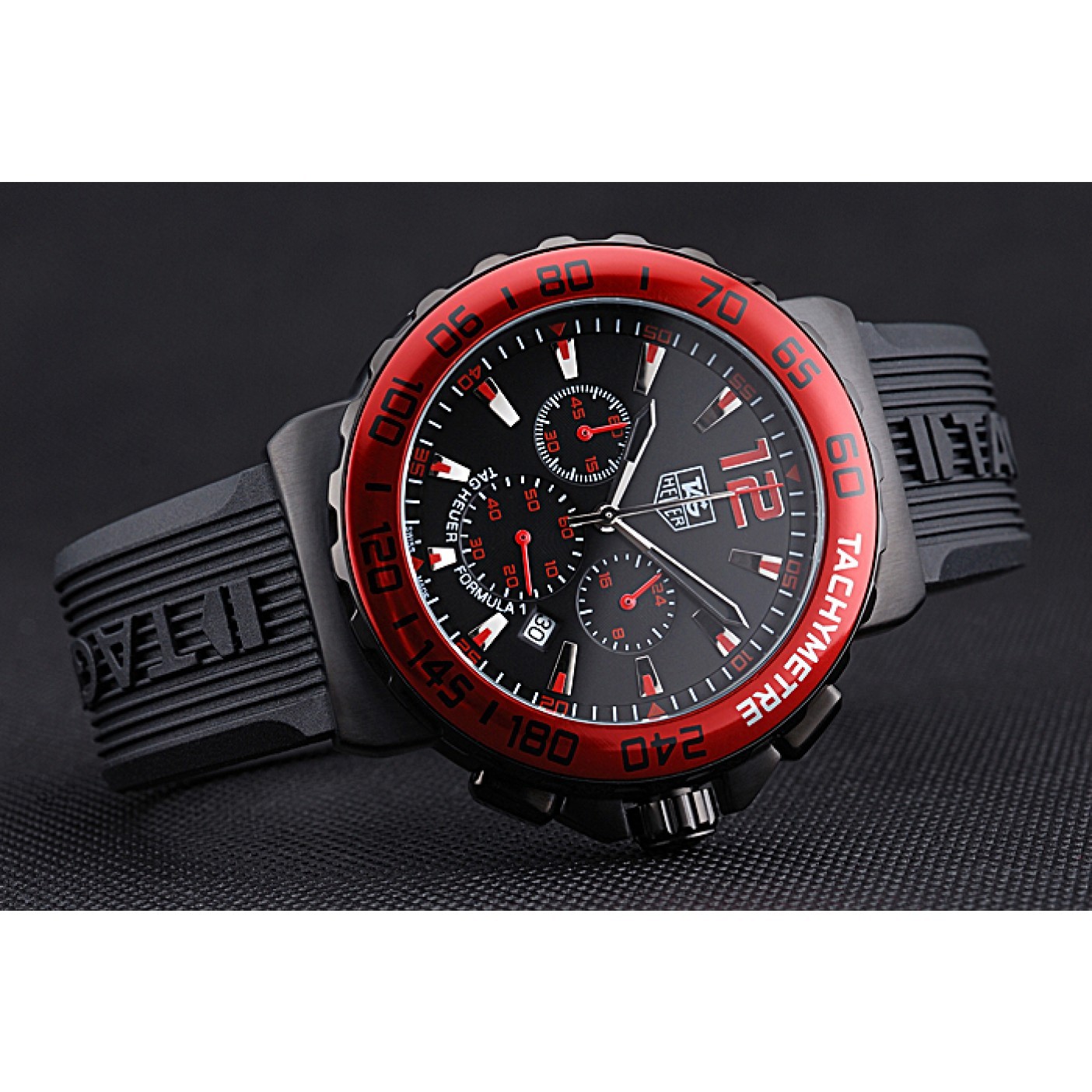 MiroTime Tag Heuer Formula 1 Chronograph Black Dial Red Bezel Red Numerals 622407