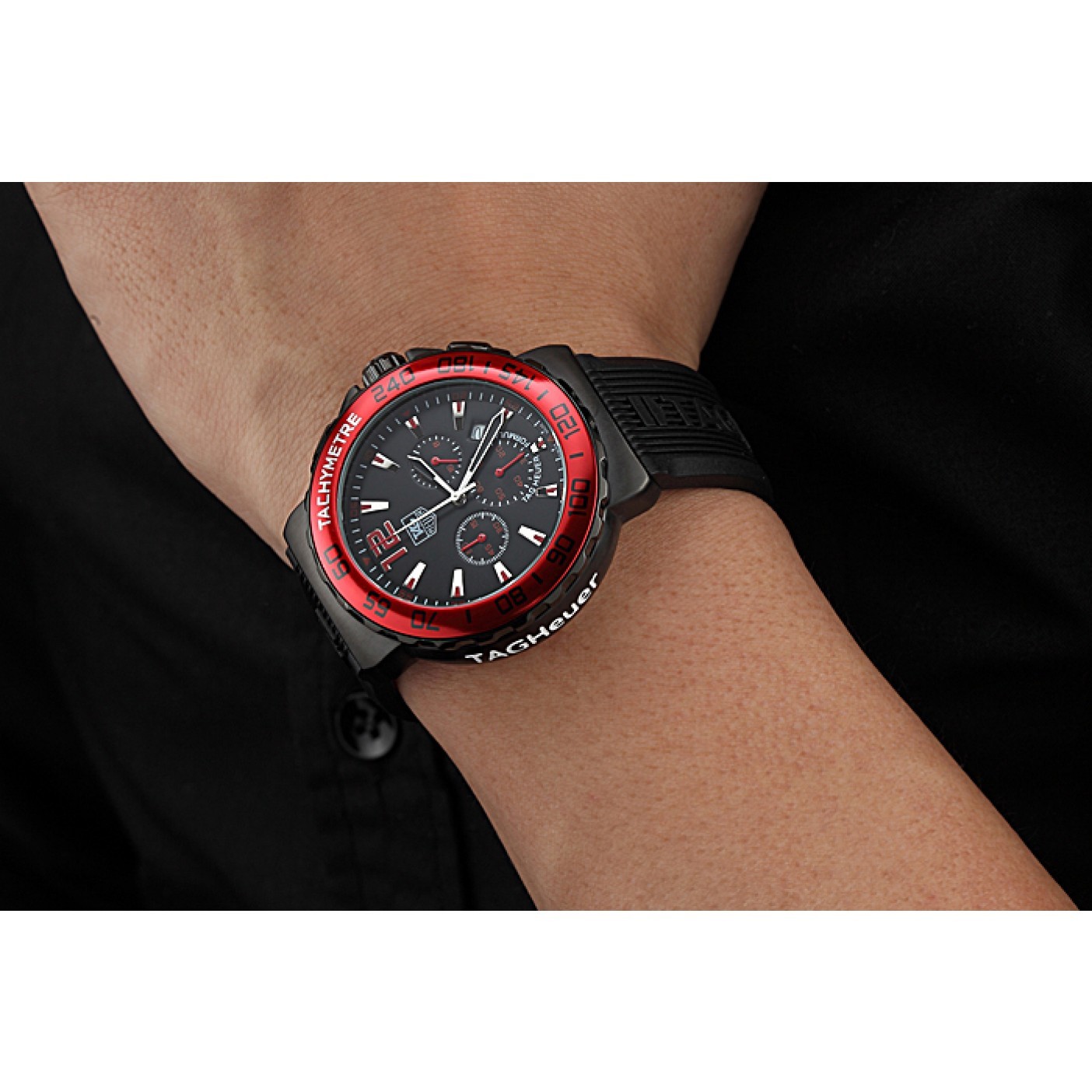 MiroTime Tag Heuer Formula 1 Chronograph Black Dial Red Bezel Red Numerals 622407