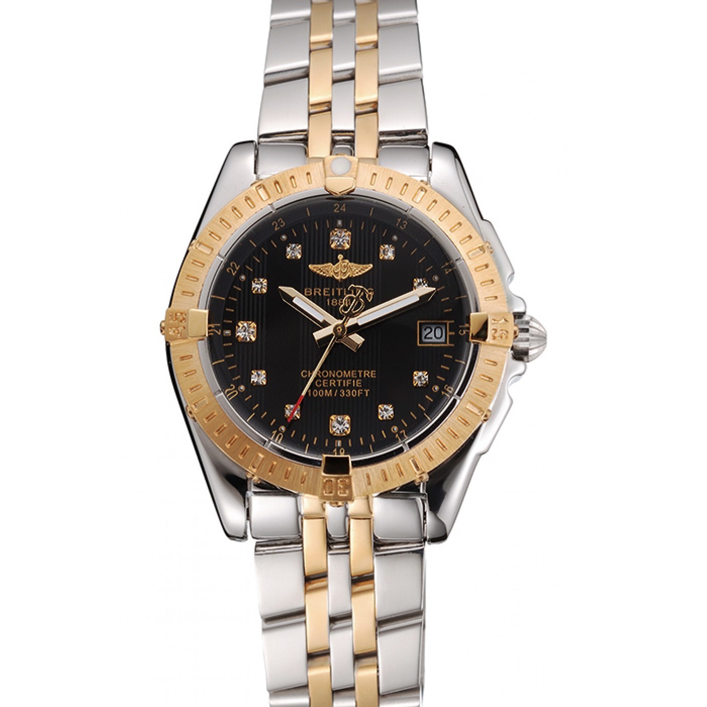 MiroTime Breitling Colt Lady Black Dial Diamond Hour Marks Gold Bezel Stainless Steel Case Two Tone Bracelet