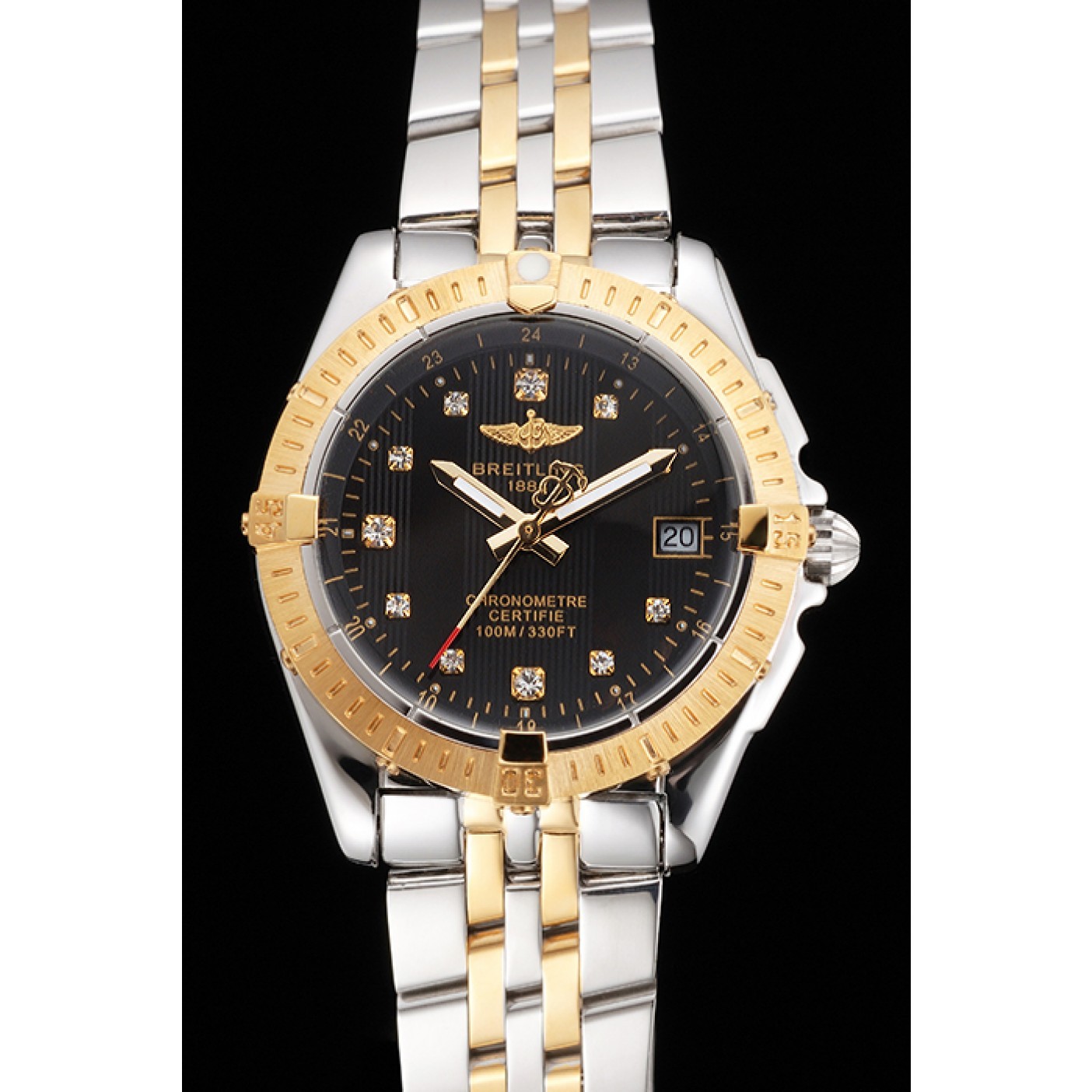 MiroTime Breitling Colt Lady Black Dial Diamond Hour Marks Gold Bezel Stainless Steel Case Two Tone Bracelet