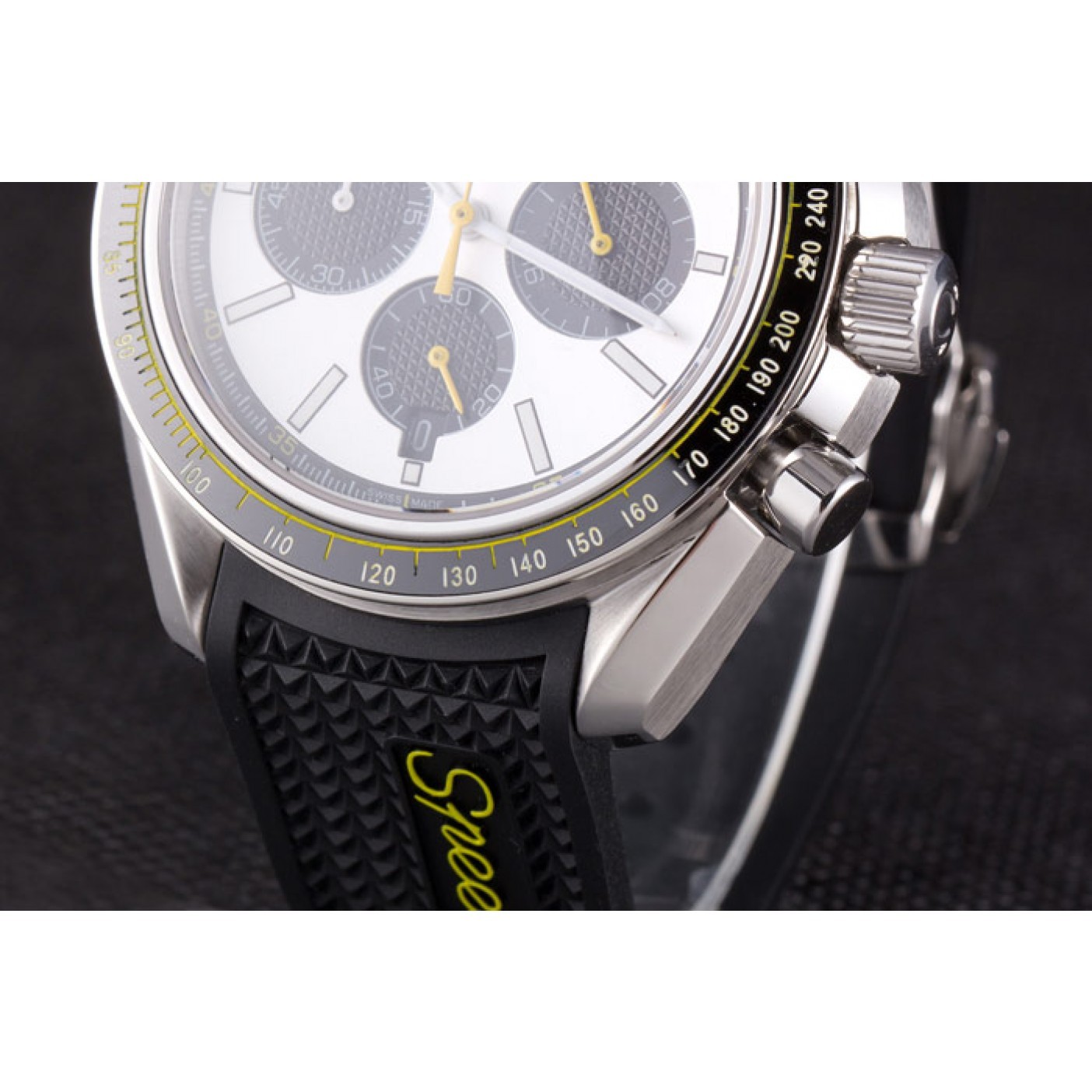 MiroTime Omega Speedmaster Black Rubber Bracelet White Dial 801422