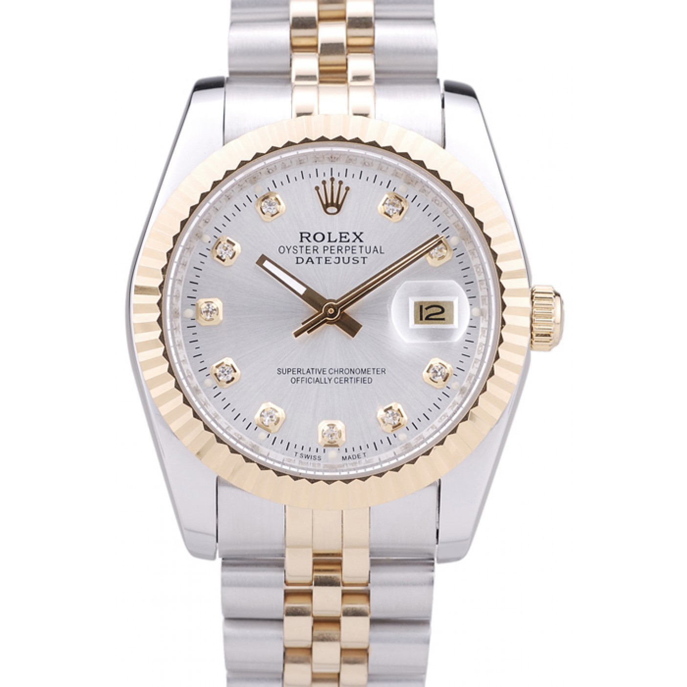 MiroTime Rolex Datejust Silver Dial Diamonds Ribbed Bezel 7454