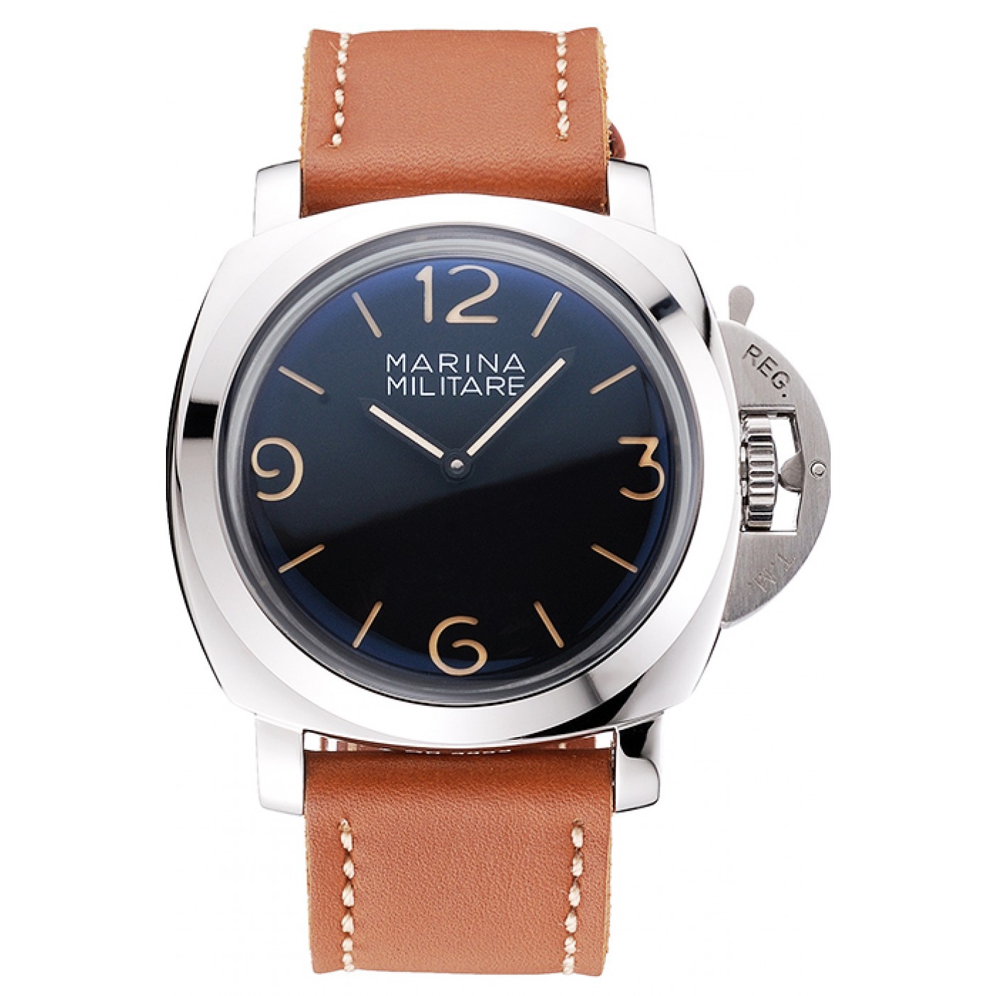 MiroTime Panerai Radiomir Brushed Stainless Steel Case Black Dial Brown Leather Strap