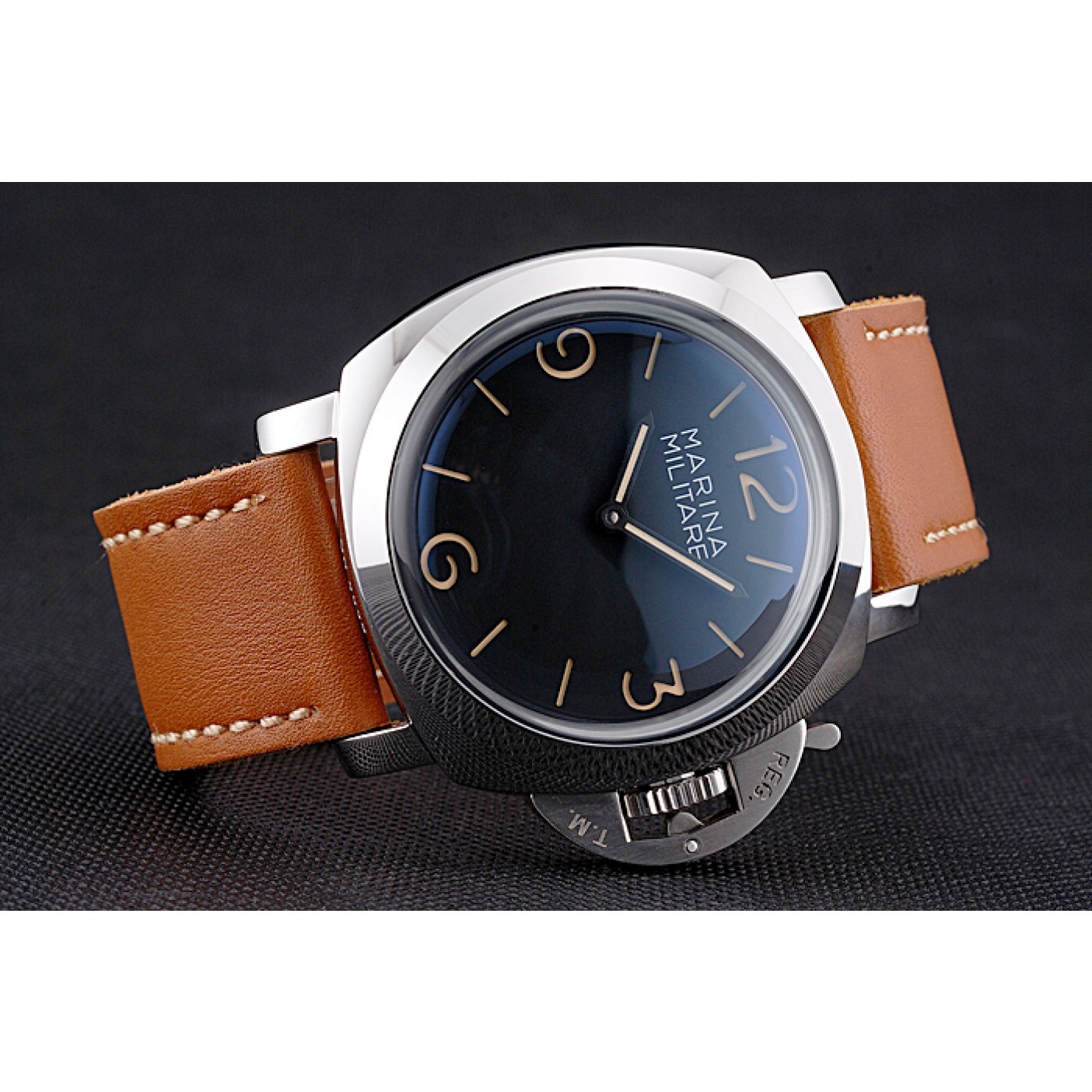 MiroTime Panerai Radiomir Brushed Stainless Steel Case Black Dial Brown Leather Strap
