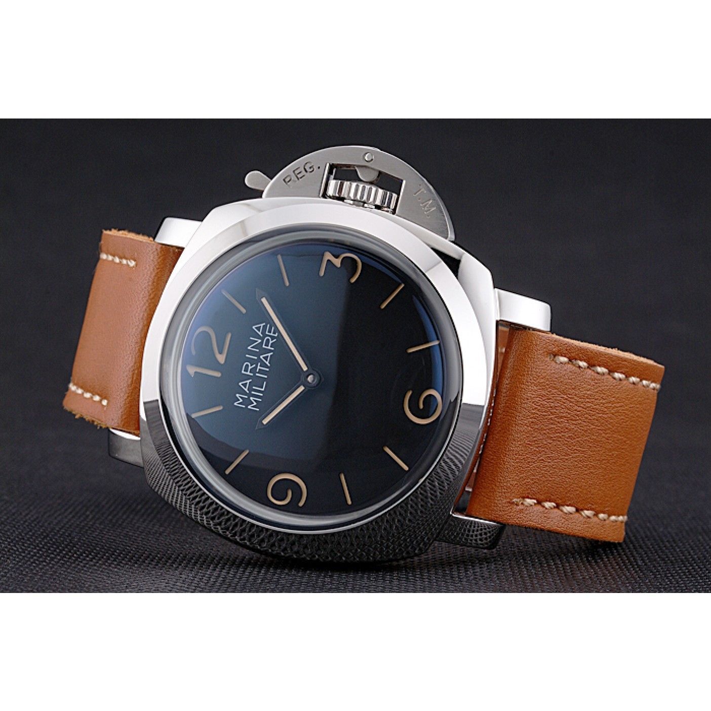 MiroTime Panerai Radiomir Brushed Stainless Steel Case Black Dial Brown Leather Strap
