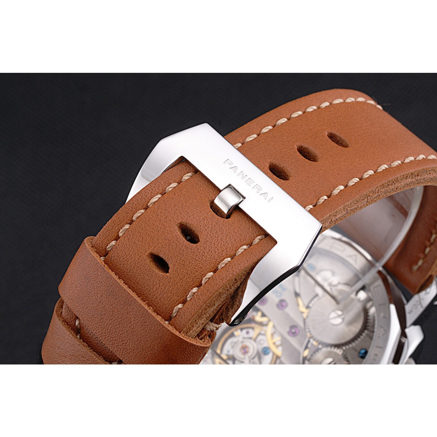 MiroTime Panerai Radiomir Brushed Stainless Steel Case Black Dial Brown Leather Strap