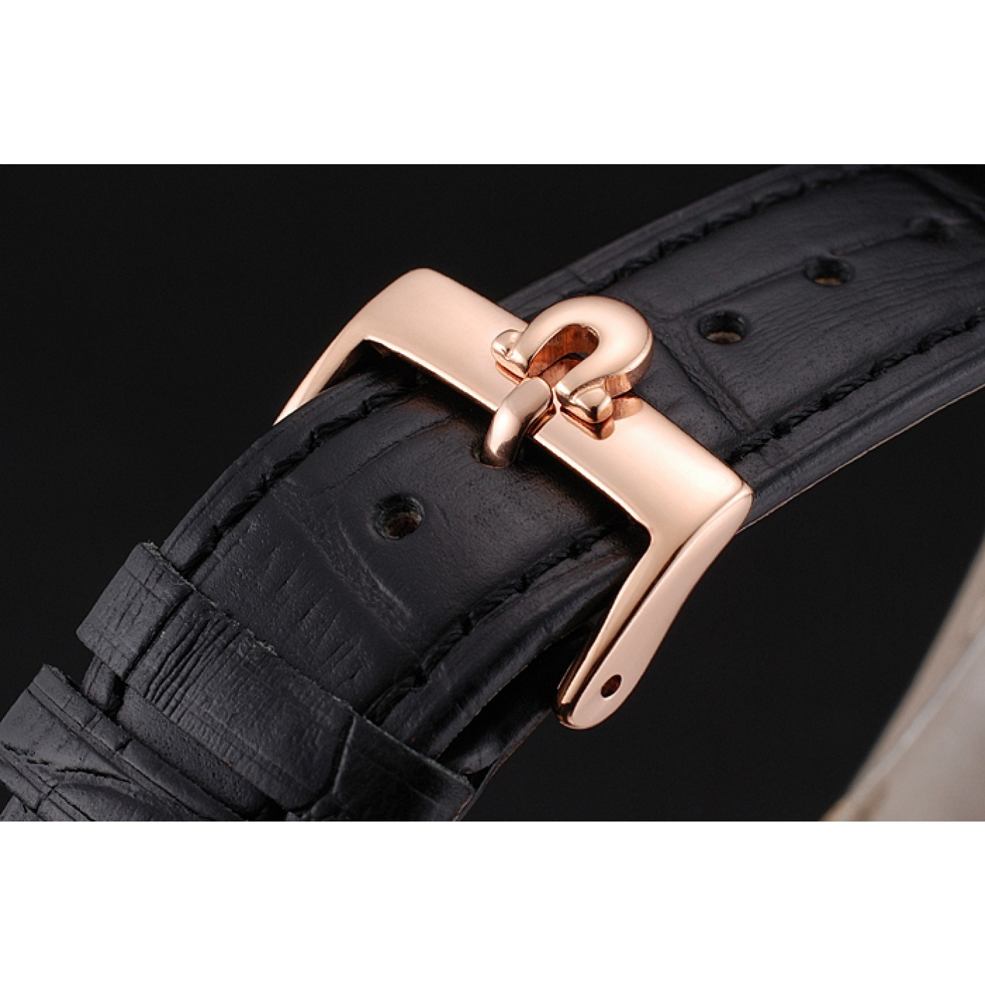 MiroTime Omega Seamaster Vintage Chronograph Black Dial Diamond Hour Marks Rose Gold Case Black Leather Strap