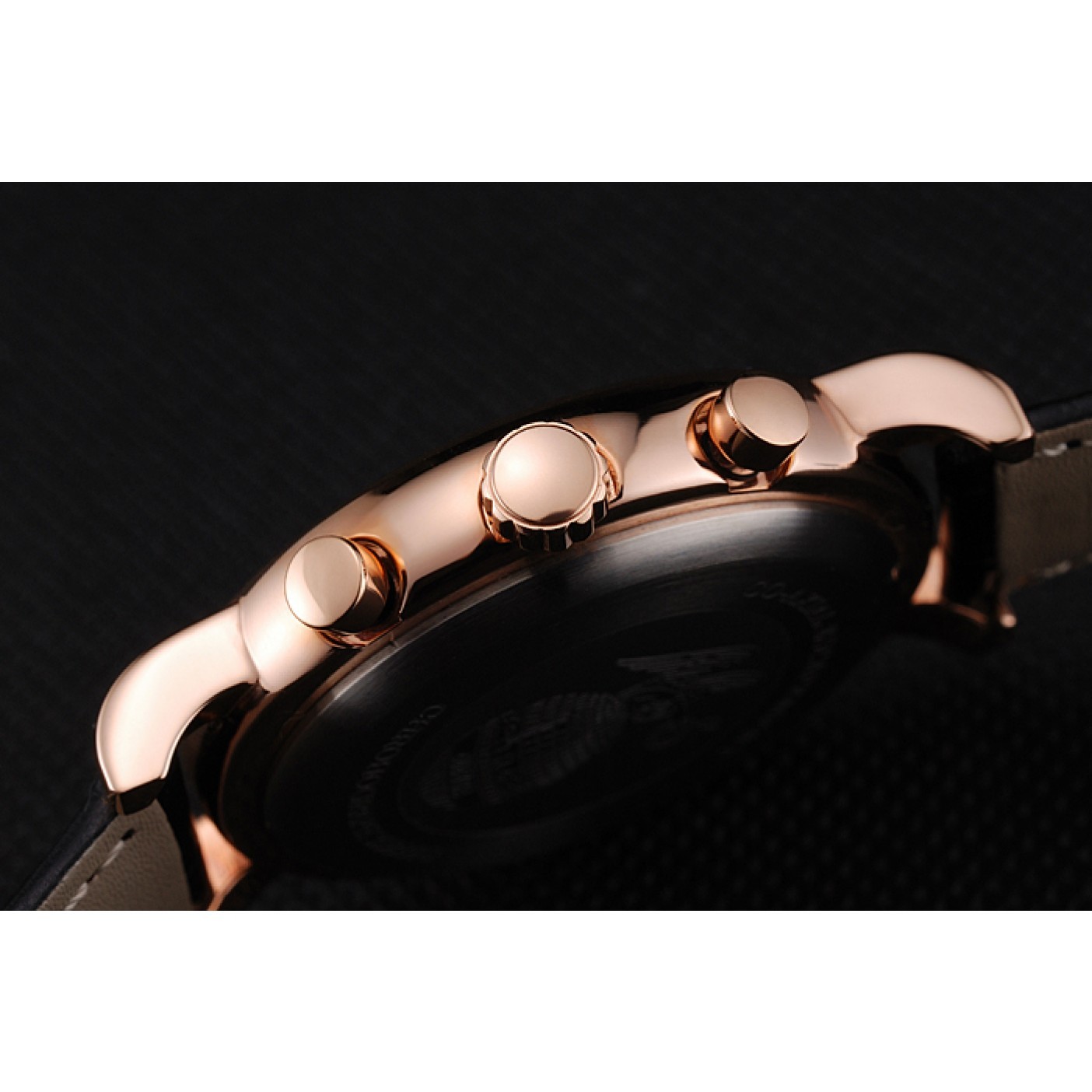 MiroTime Omega Seamaster Vintage Chronograph Black Dial Diamond Hour Marks Rose Gold Case Black Leather Strap
