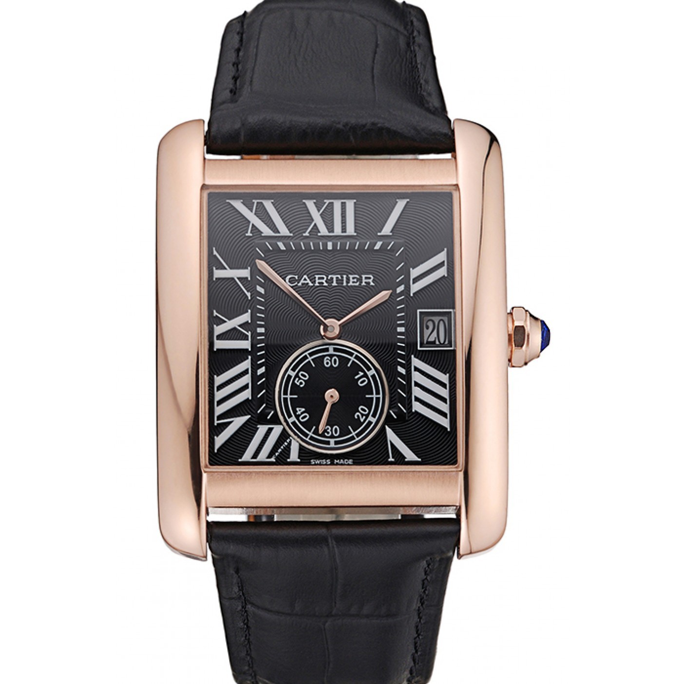 MiroTime Cartier Tank MC Black Dial Gold Case Black Leather Strap 622580
