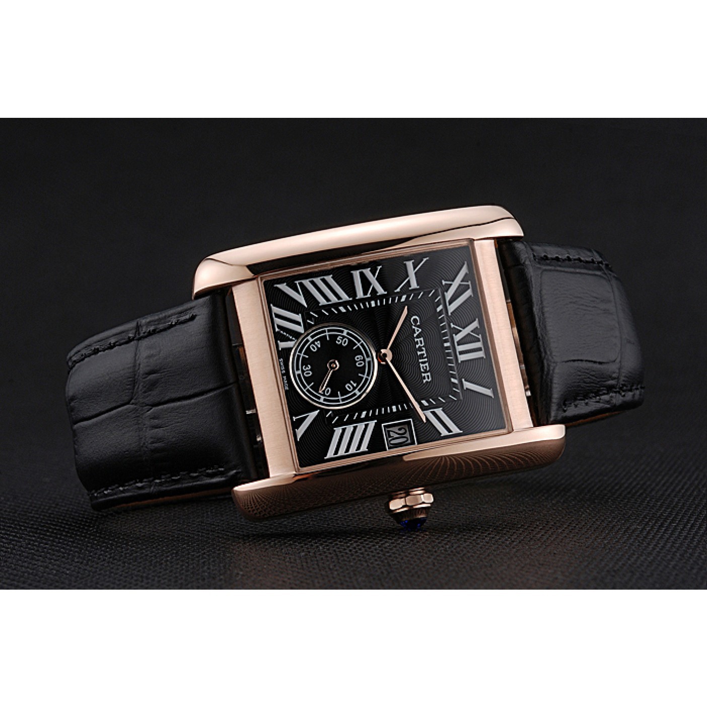 MiroTime Cartier Tank MC Black Dial Gold Case Black Leather Strap 622580