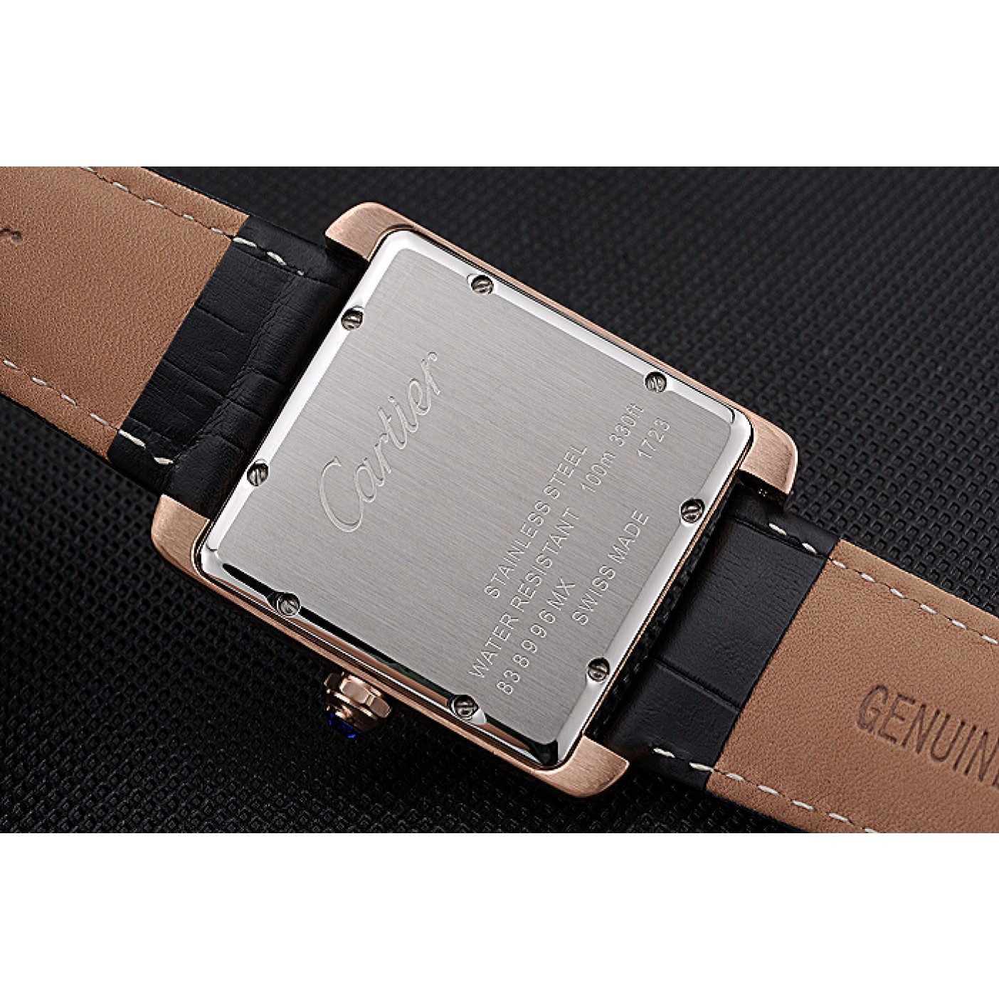 MiroTime Cartier Tank MC Black Dial Gold Case Black Leather Strap 622580