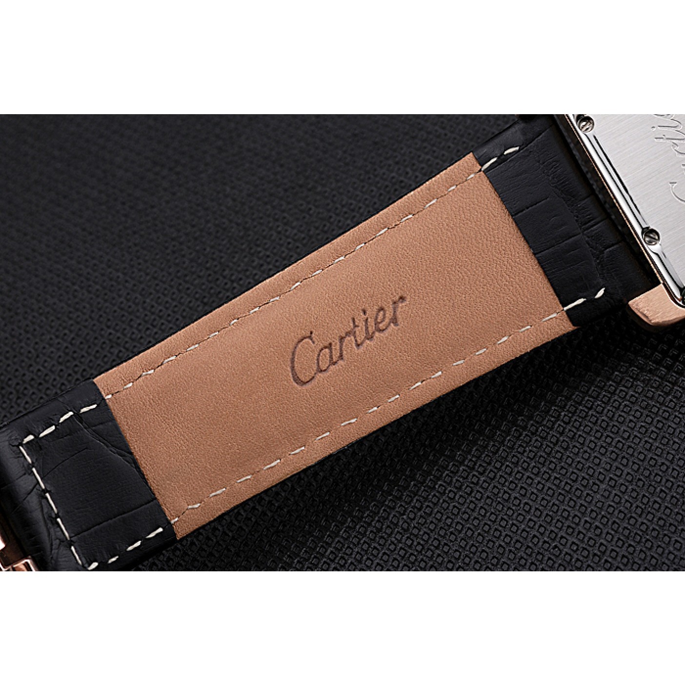 MiroTime Cartier Tank MC Black Dial Gold Case Black Leather Strap 622580