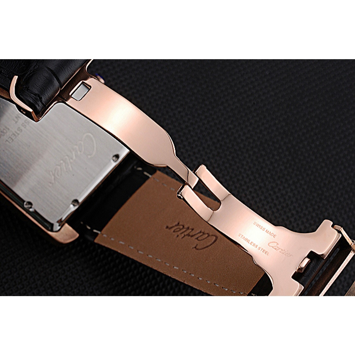MiroTime Cartier Tank MC Black Dial Gold Case Black Leather Strap 622580