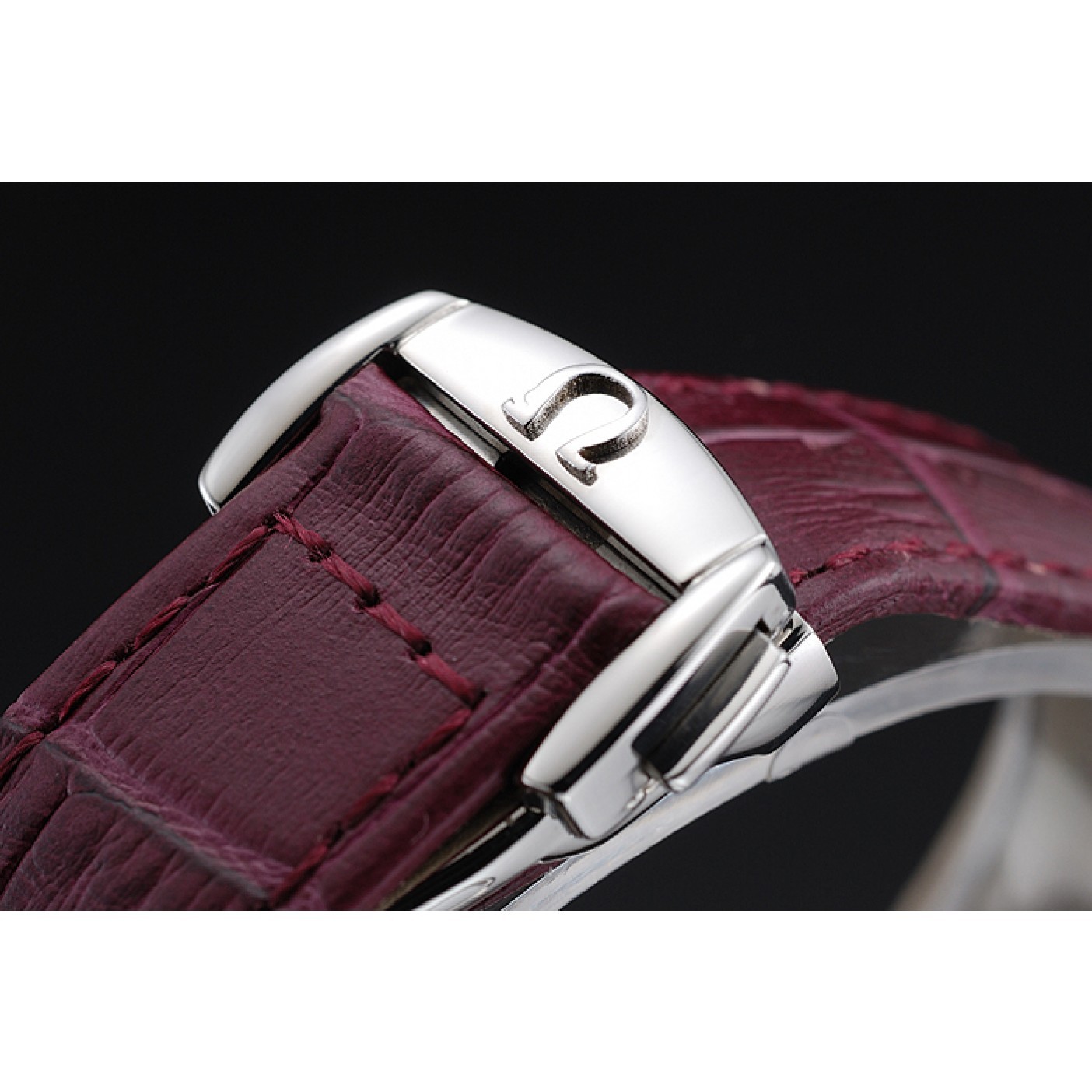 MiroTime Omega DeVille Prestige Dark Red Dial Silver Diamond Case Dark Red Leather Bracelet 1454121
