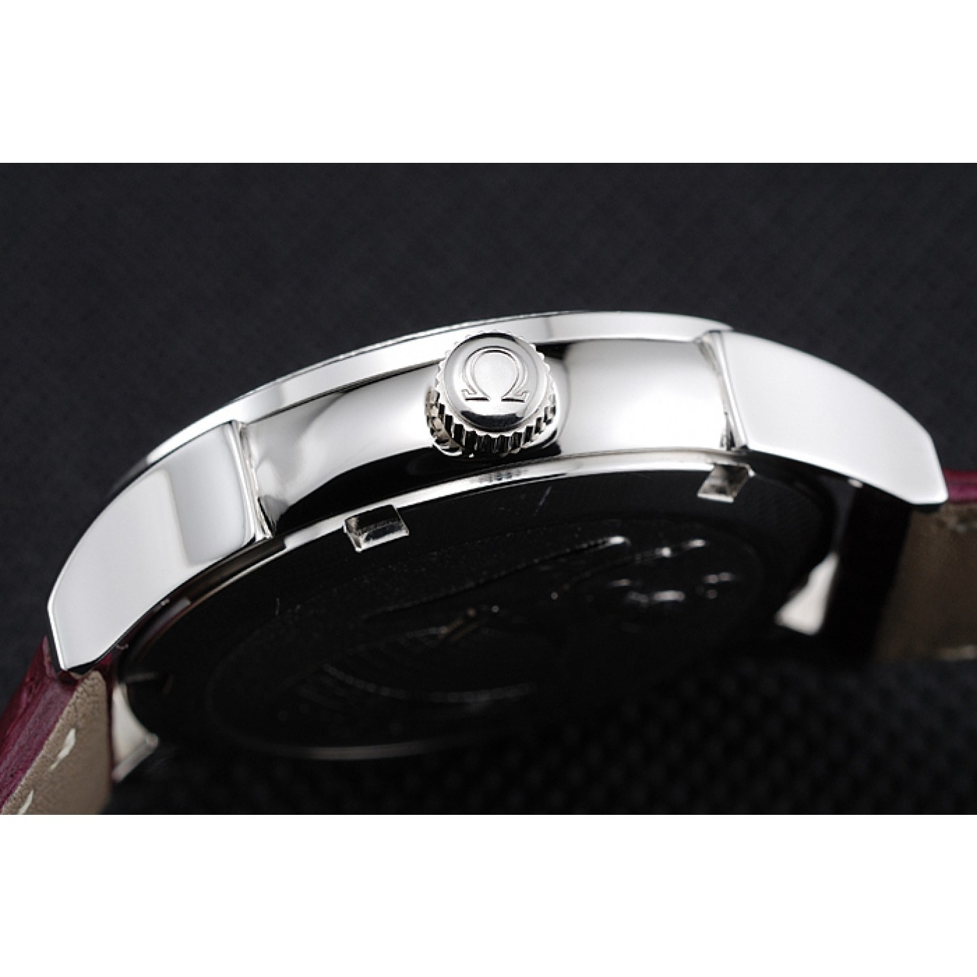 MiroTime Omega DeVille Prestige Dark Red Dial Silver Diamond Case Dark Red Leather Bracelet 1454121
