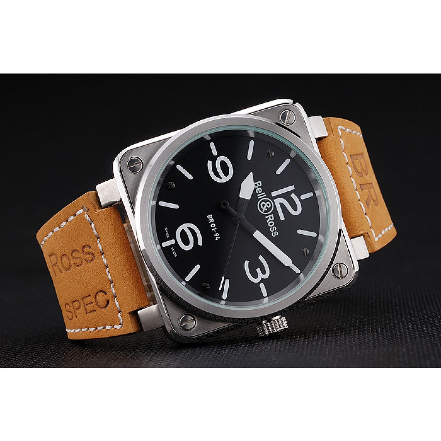 MiroTime Bell and Ross BR 01-94 Black Dial Silver Case Brown Leather Strap