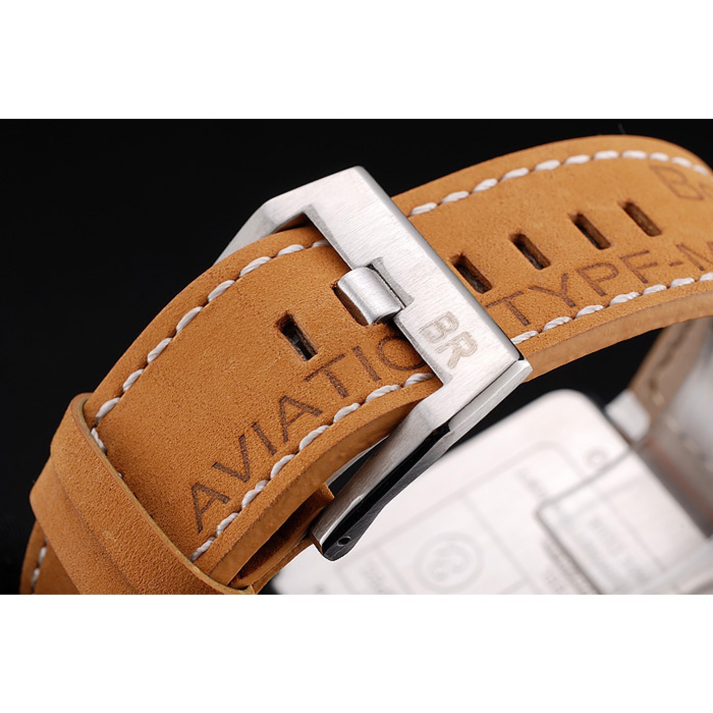 MiroTime Bell and Ross BR 01-94 Black Dial Silver Case Brown Leather Strap