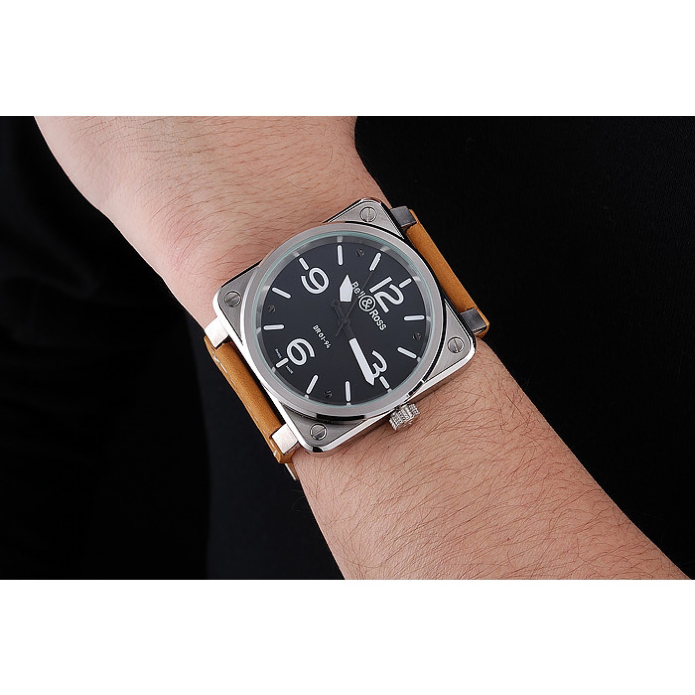 MiroTime Bell and Ross BR 01-94 Black Dial Silver Case Brown Leather Strap