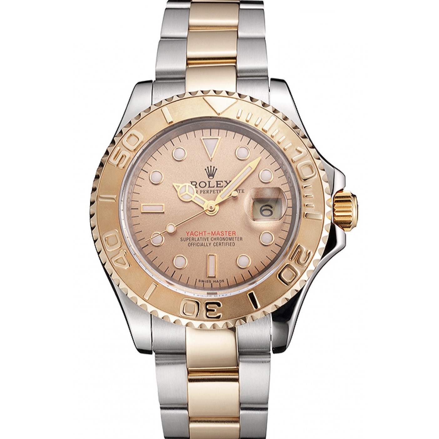 MiroTime Swiss Rolex Yacht-Master Champagne Dial Gold Bezel Stainless Steel Case Two Tone Bracelet