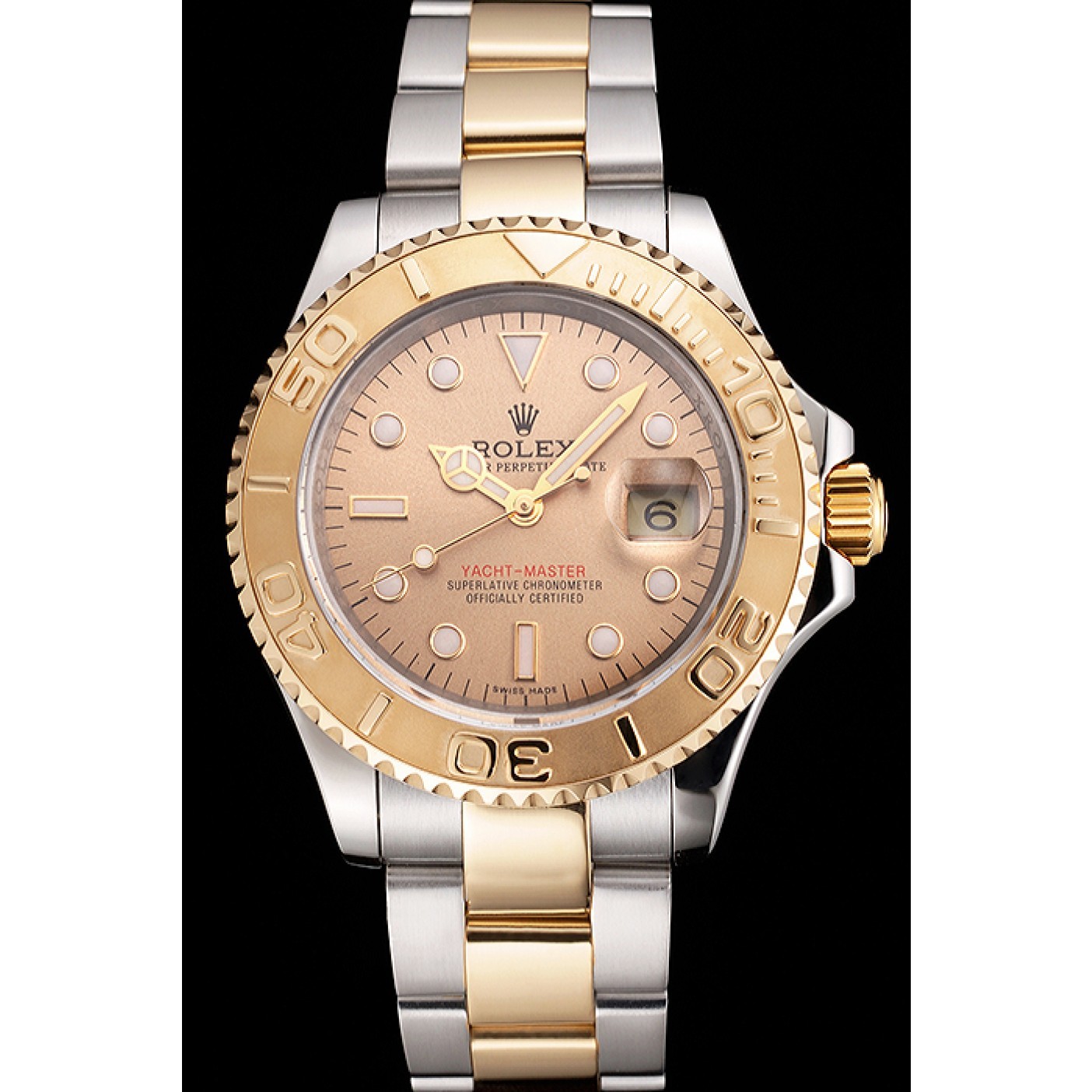 MiroTime Swiss Rolex Yacht-Master Champagne Dial Gold Bezel Stainless Steel Case Two Tone Bracelet