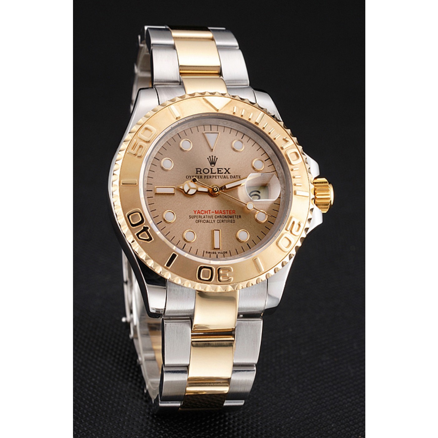 MiroTime Swiss Rolex Yacht-Master Champagne Dial Gold Bezel Stainless Steel Case Two Tone Bracelet