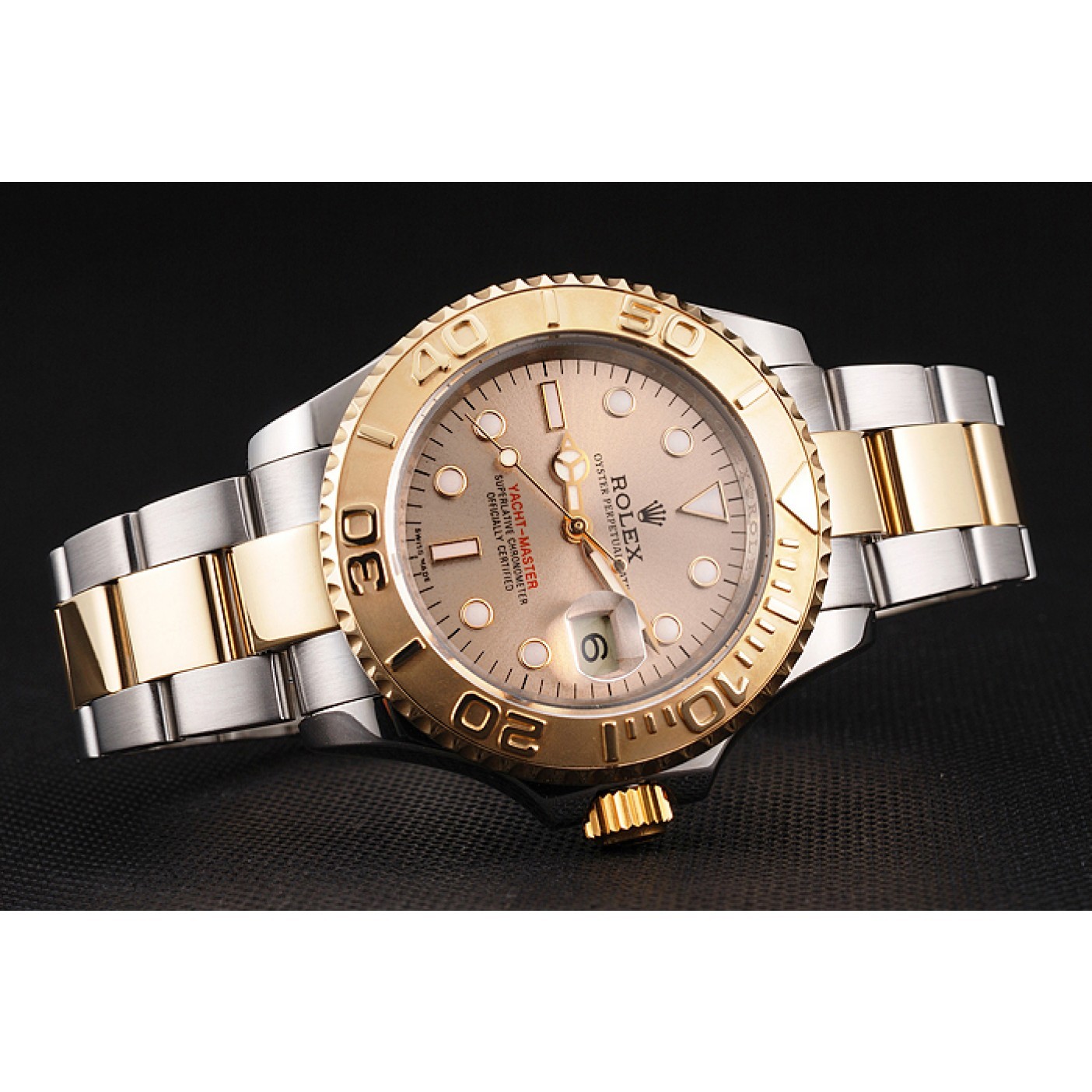 MiroTime Swiss Rolex Yacht-Master Champagne Dial Gold Bezel Stainless Steel Case Two Tone Bracelet