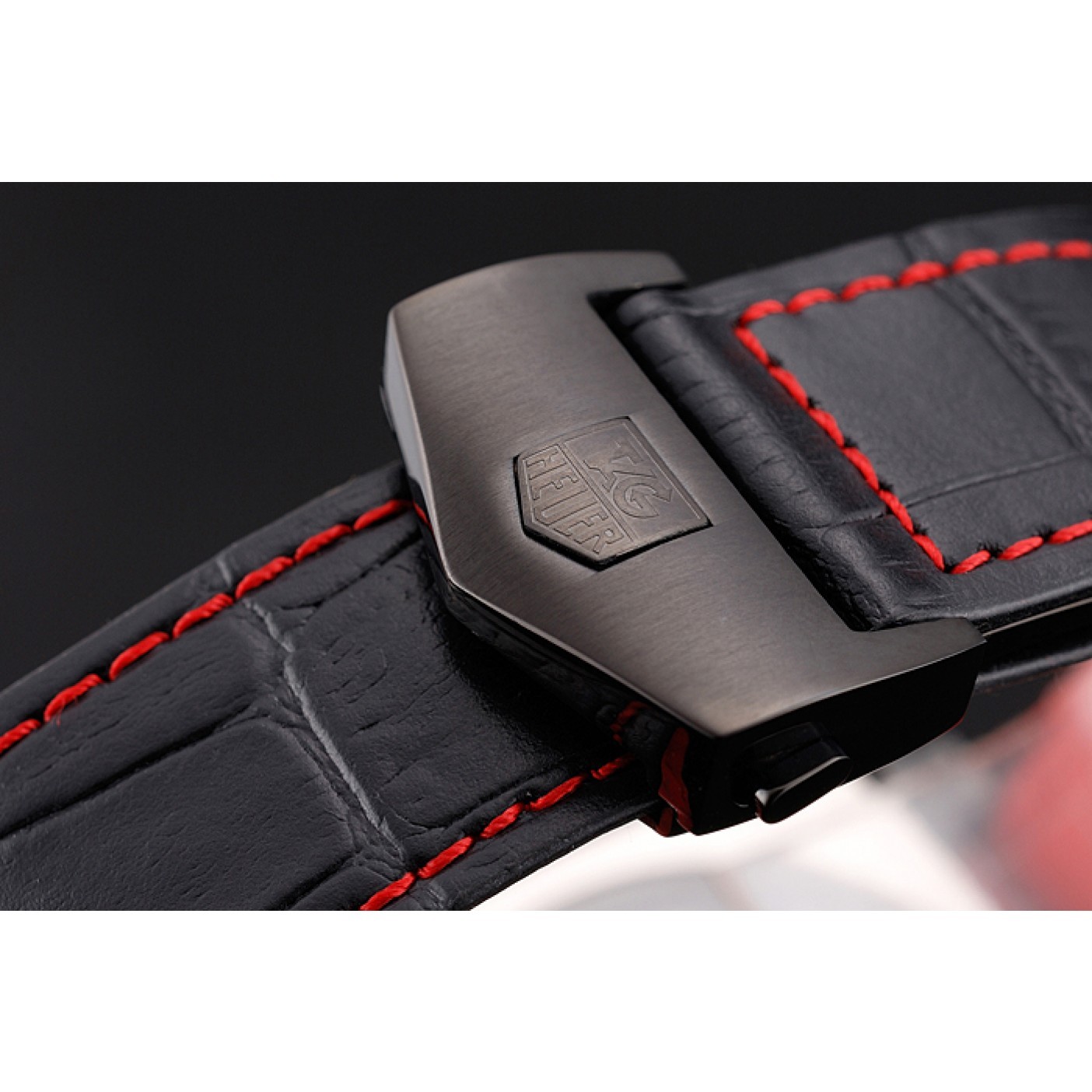 MiroTime Tag Heuer Monaco Black-Red Perforated Leather Strap White Dial 80307