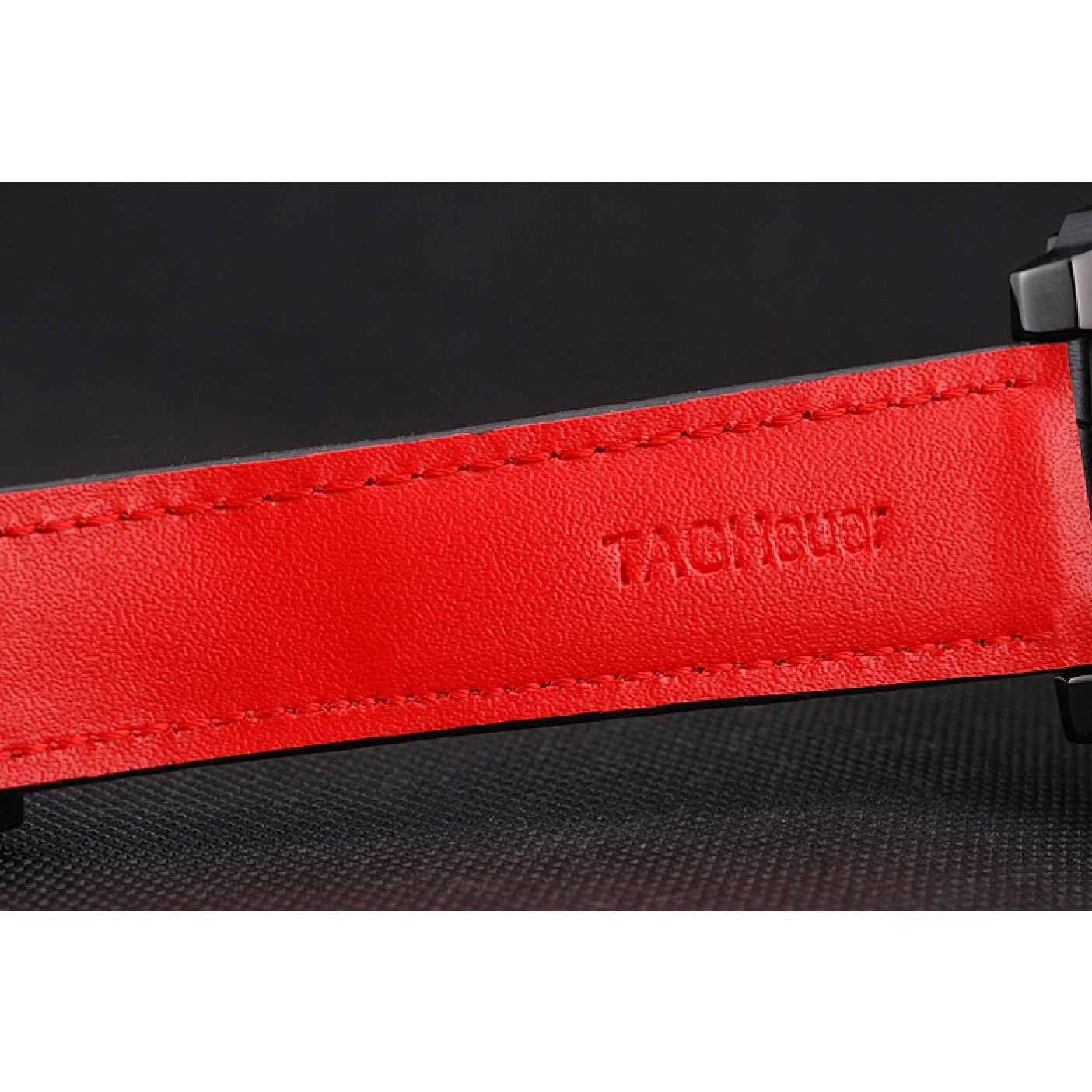 MiroTime Tag Heuer Monaco Black-Red Perforated Leather Strap White Dial 80307