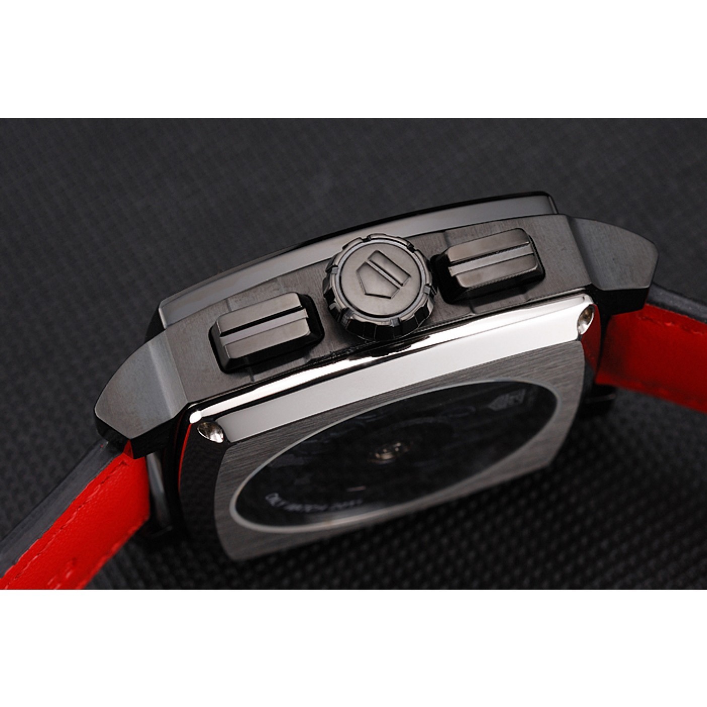 MiroTime Tag Heuer Monaco Black-Red Perforated Leather Strap White Dial 80307