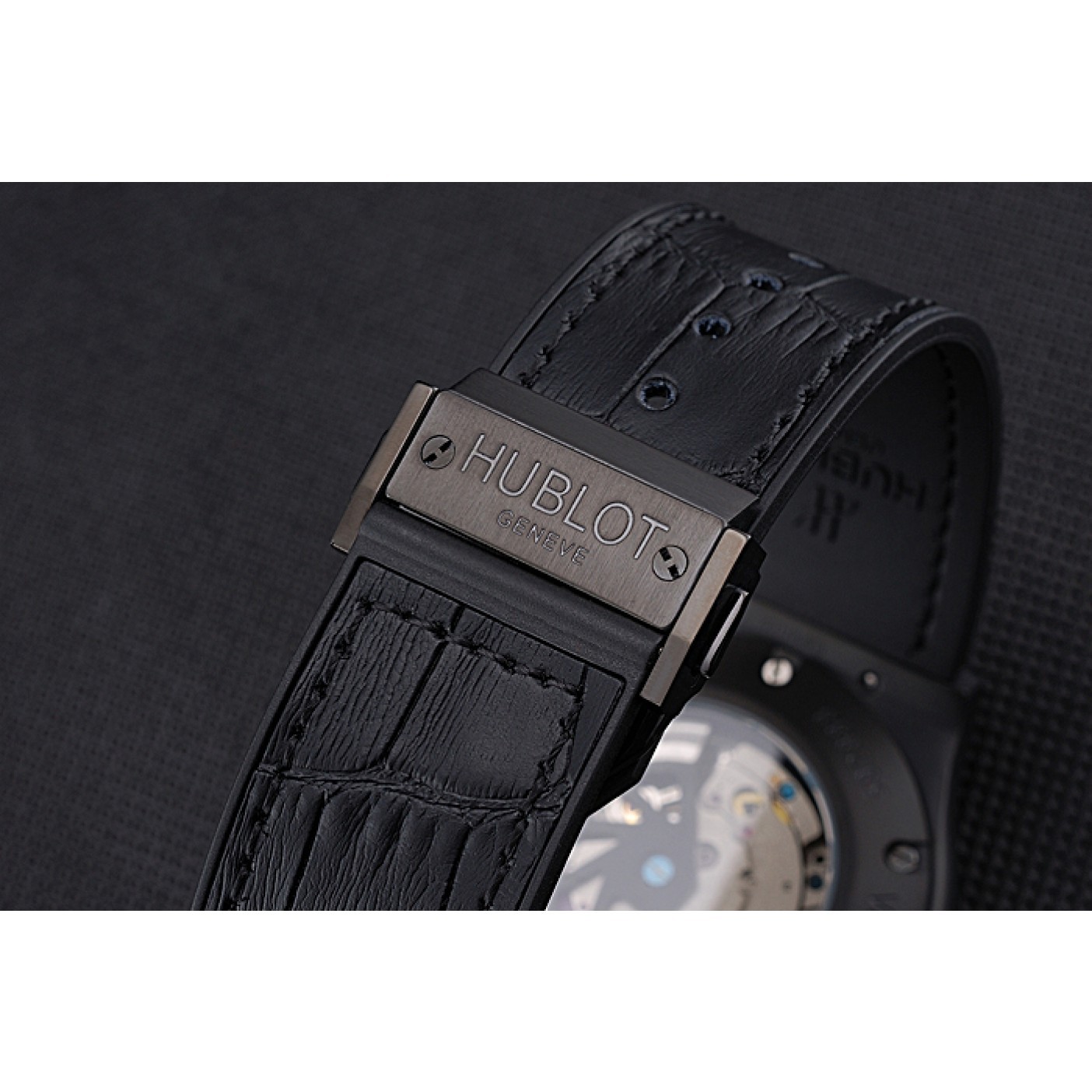 MiroTime Hublot Classic Fusion Diamond Skull Dial Black Steel Case Black Leather Strap 622815